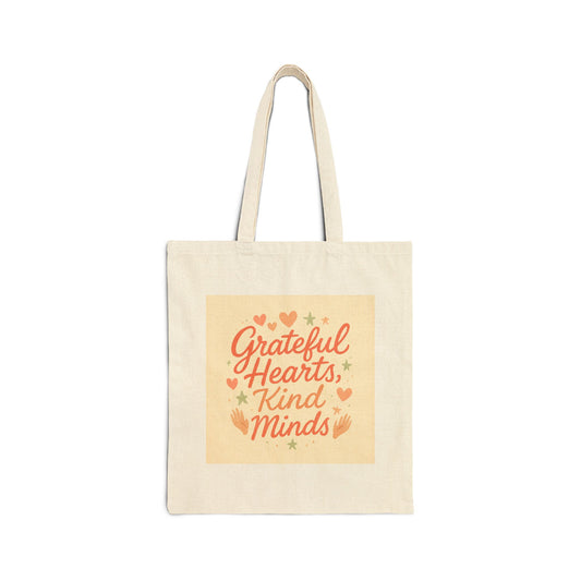 Tote Bag — "Grateful Hearts, Kind Minds" Canvas Grocery & Gift Tote