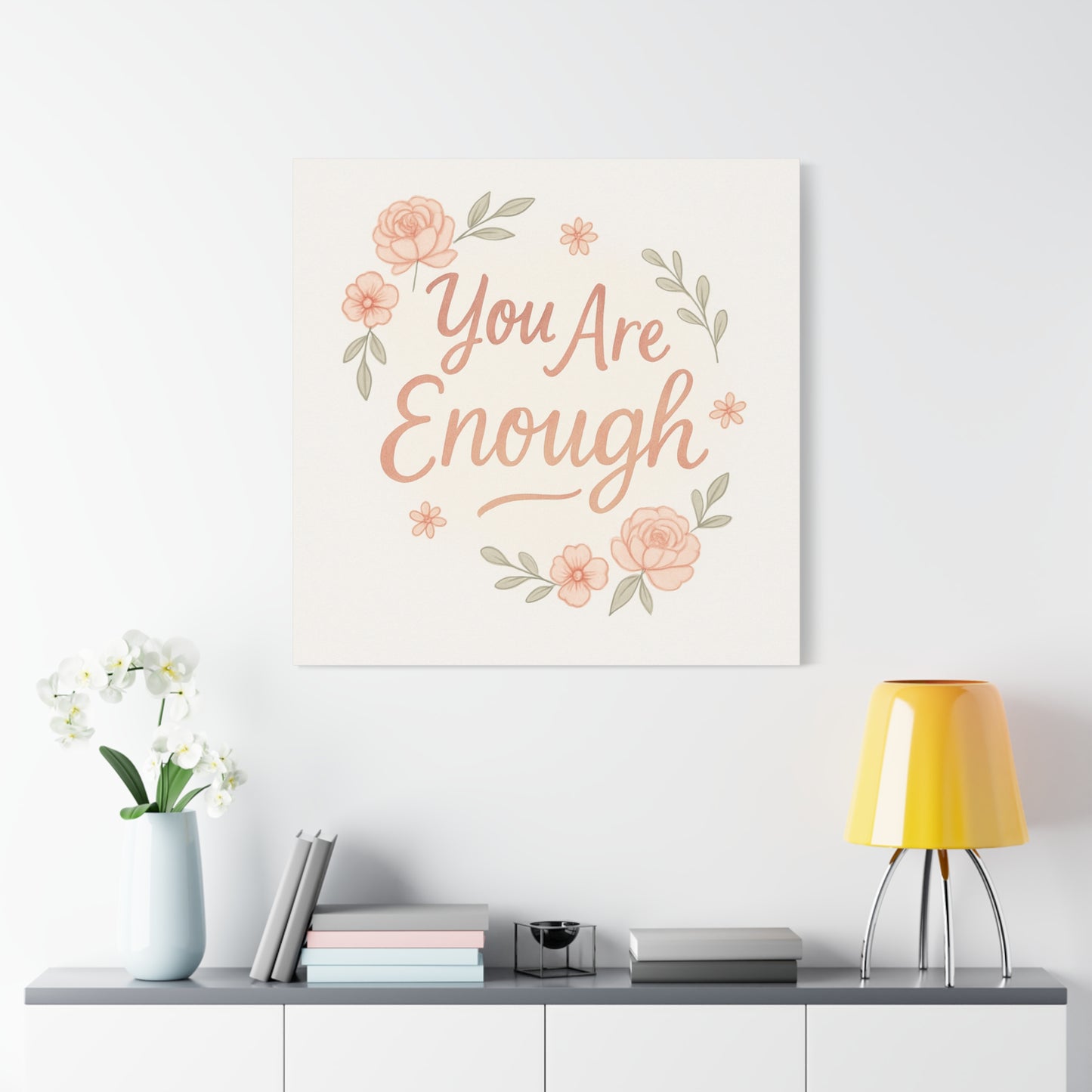 You Are Enough Floral Canvas Wall Art — Inspirational Matte Stretched Canvas