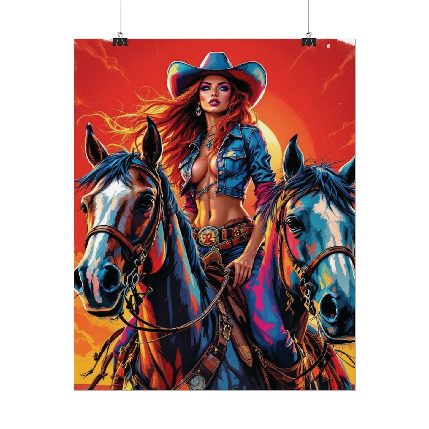 Cowgirl Poster — Vibrant Western Cowgirl Art Print with Horses