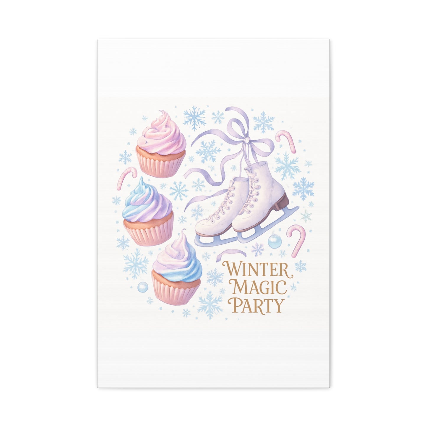 Winter Magic Party Canvas — Ice Skates & Cupcakes Matte Wall Art