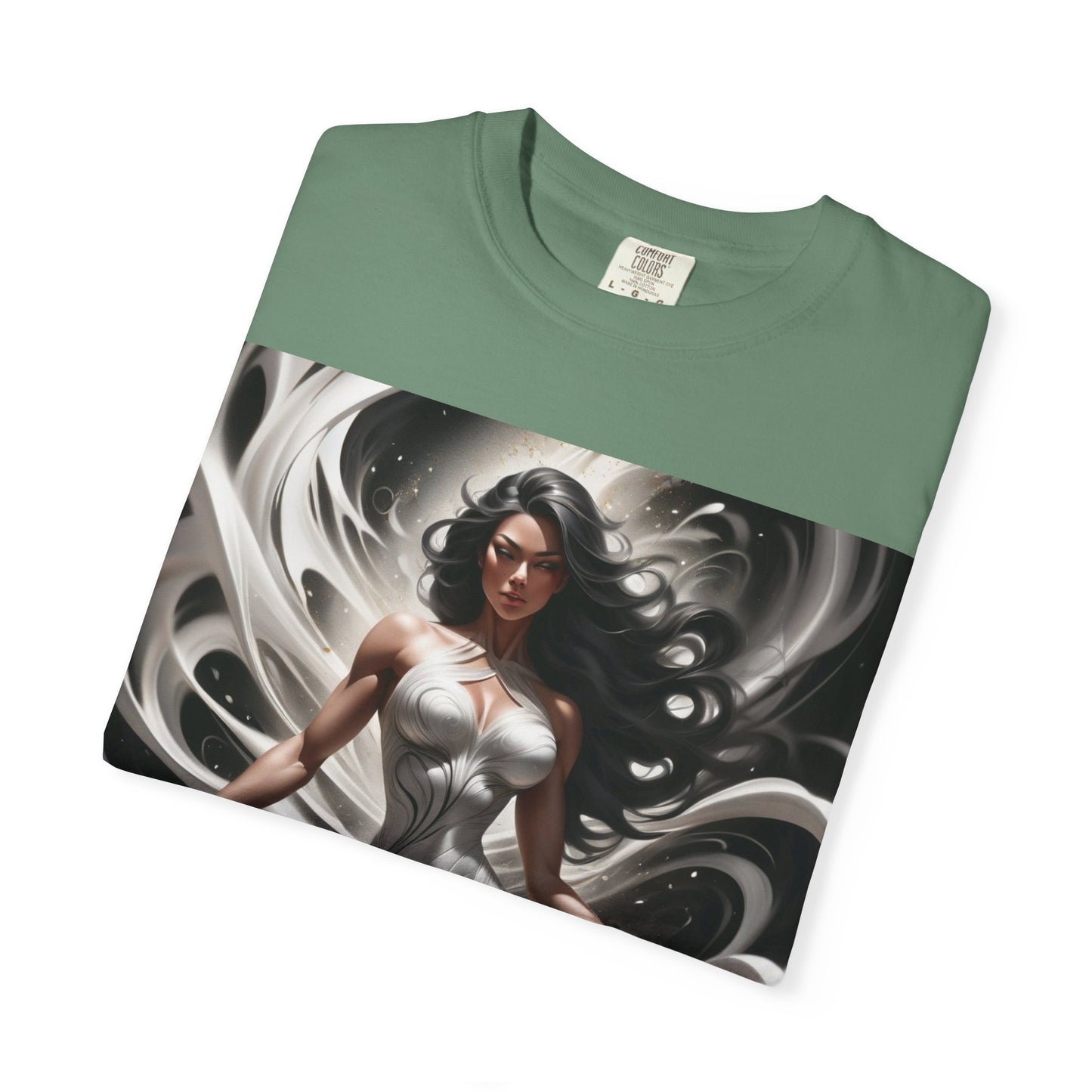 Goddess Art T-Shirt — Elegant White-Draped Fantasy Woman Print