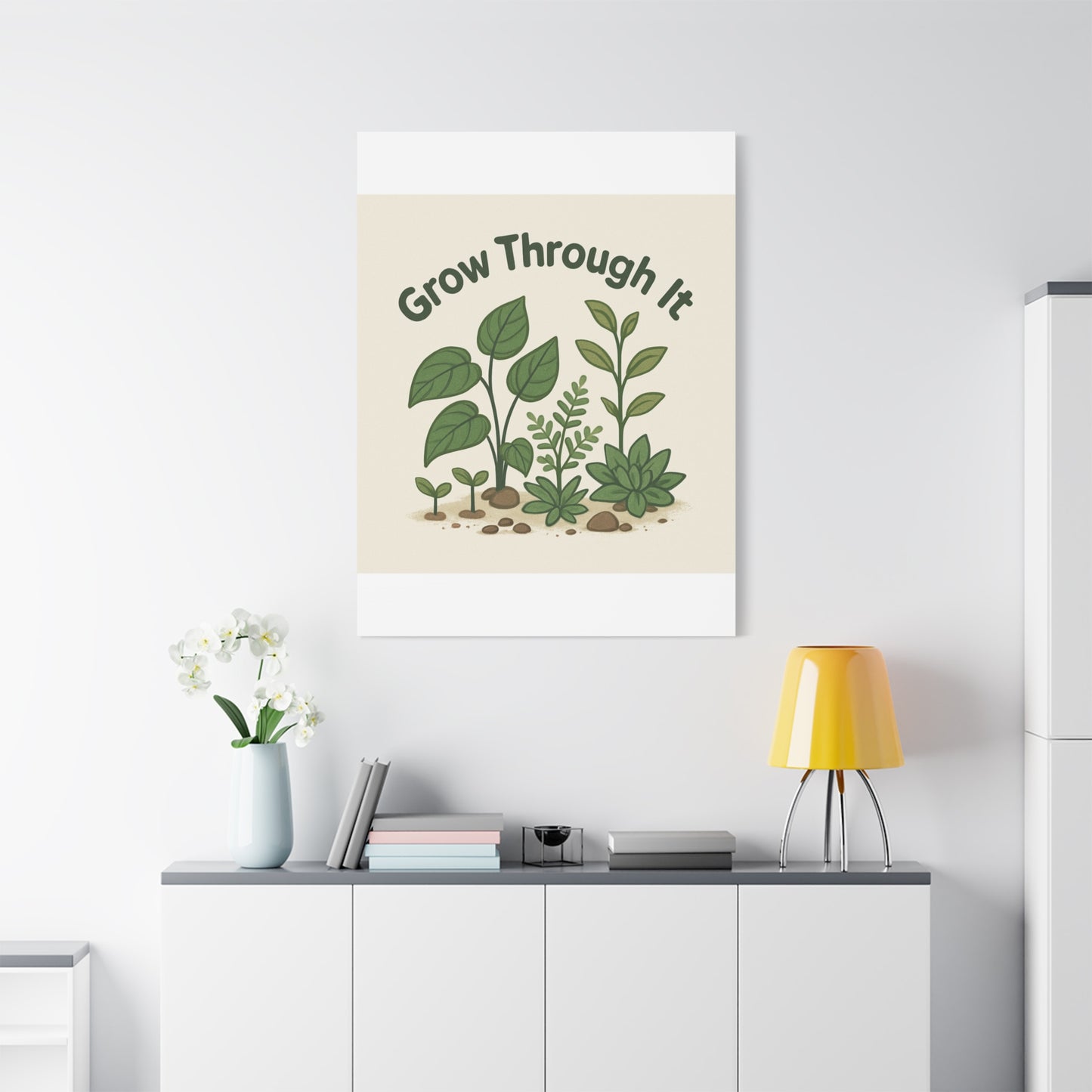 Grow Through It Canvas Wall Art — Botanical Inspirational Quote Matte Print