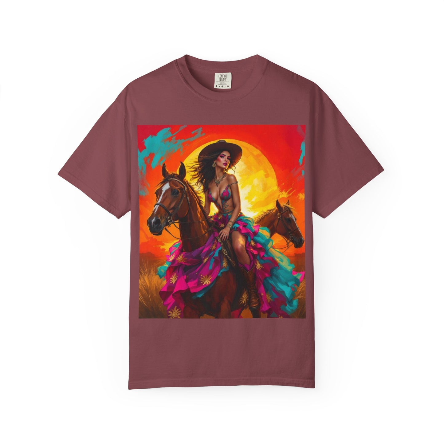 Cowgirl Sunset T-Shirt — Vibrant Western Horse Art Tee