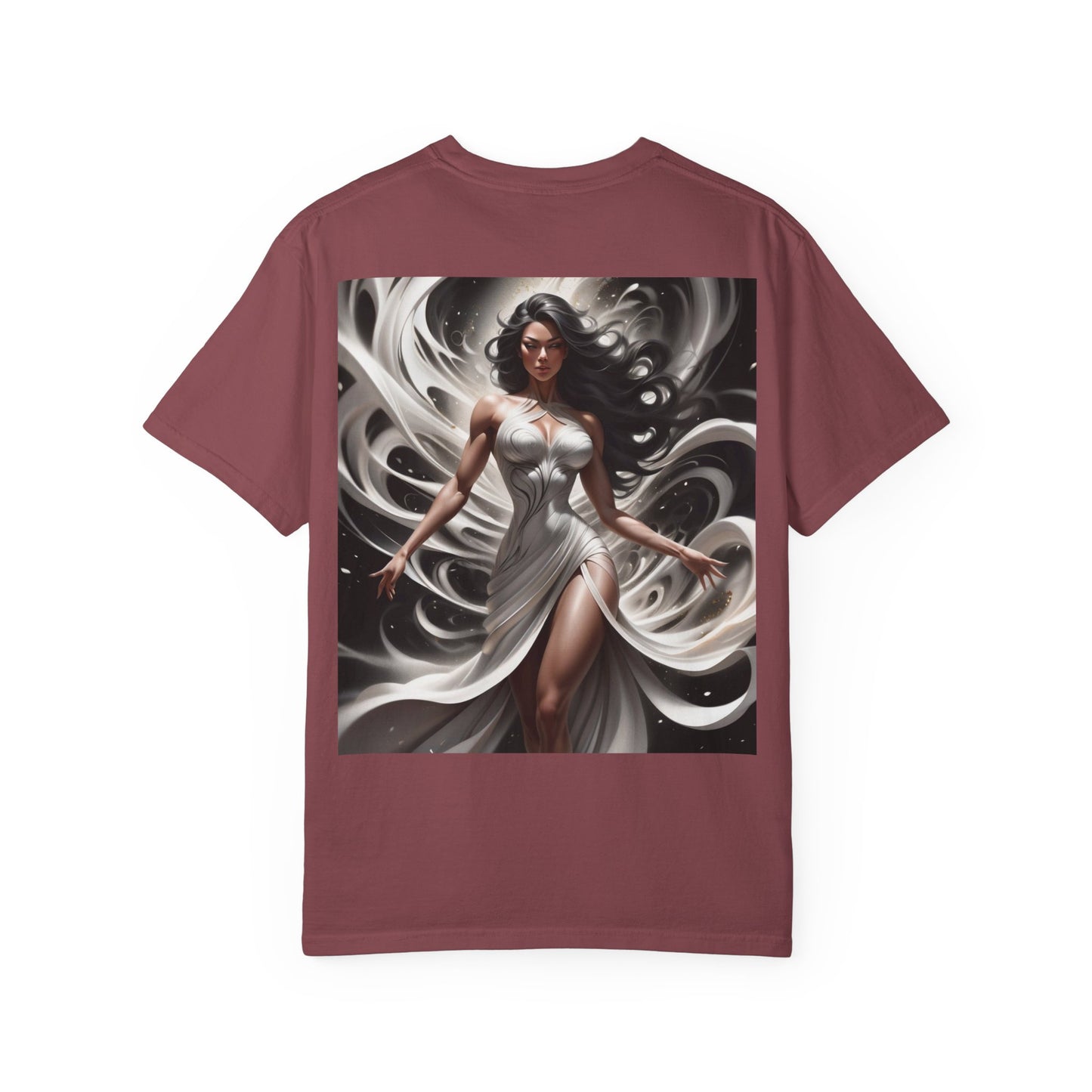 Goddess Art T-Shirt — Elegant White-Draped Fantasy Woman Print