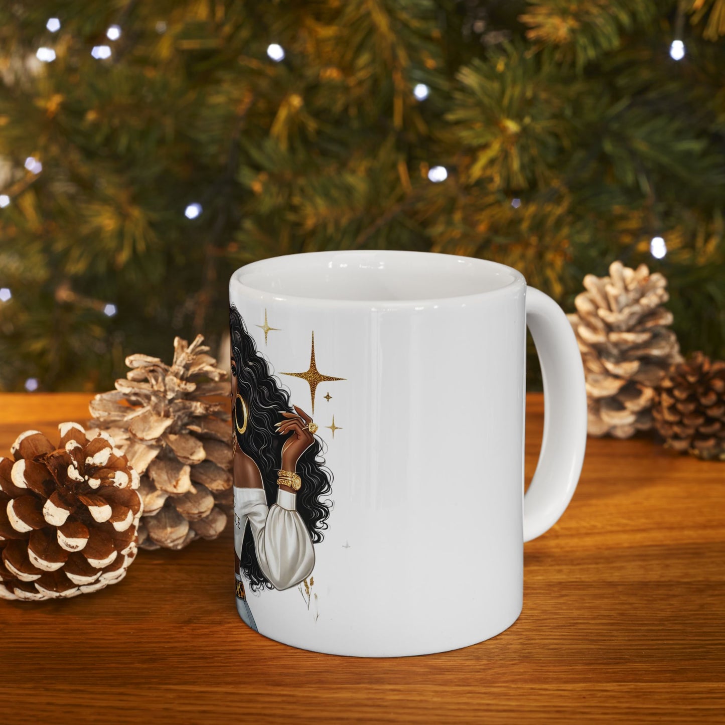 Ceramic Mug — "Rising With Grace" Black Woman Illustration Inspirational Coffee Cup (11oz, 15oz)