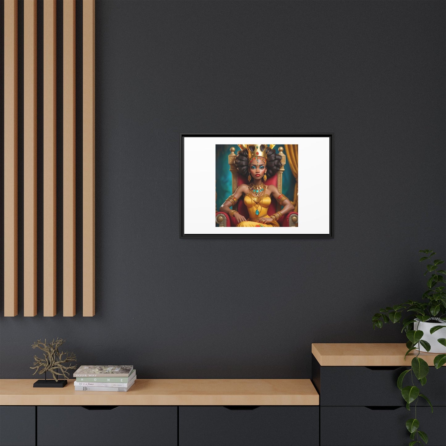 Framed Matte Canvas Art — Regal African Queen Portrait