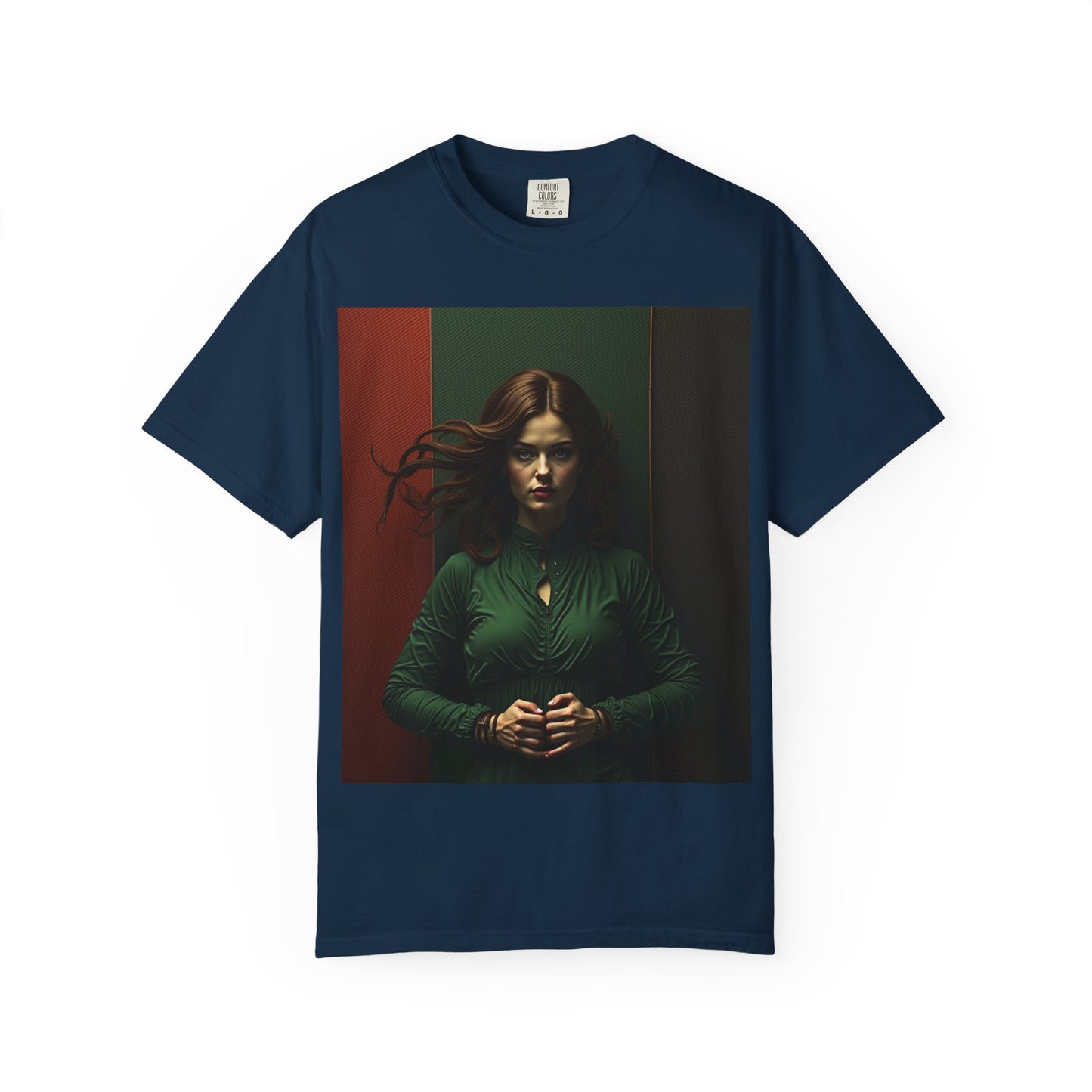 Portrait Photo Tee — Moody Green Woman Graphic T-Shirt