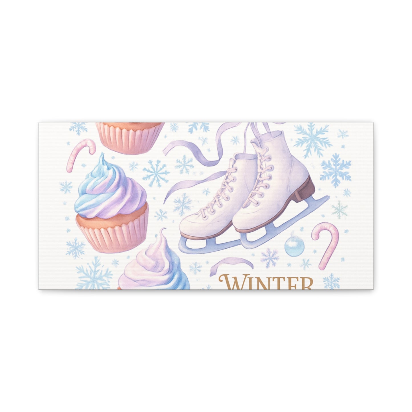 Winter Magic Party Canvas — Ice Skates & Cupcakes Matte Wall Art