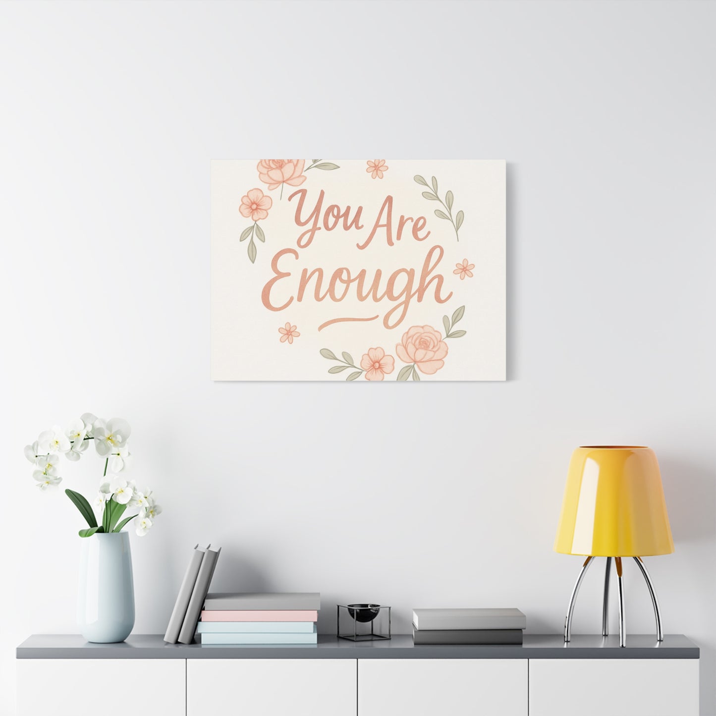 You Are Enough Floral Canvas Wall Art — Inspirational Matte Stretched Canvas
