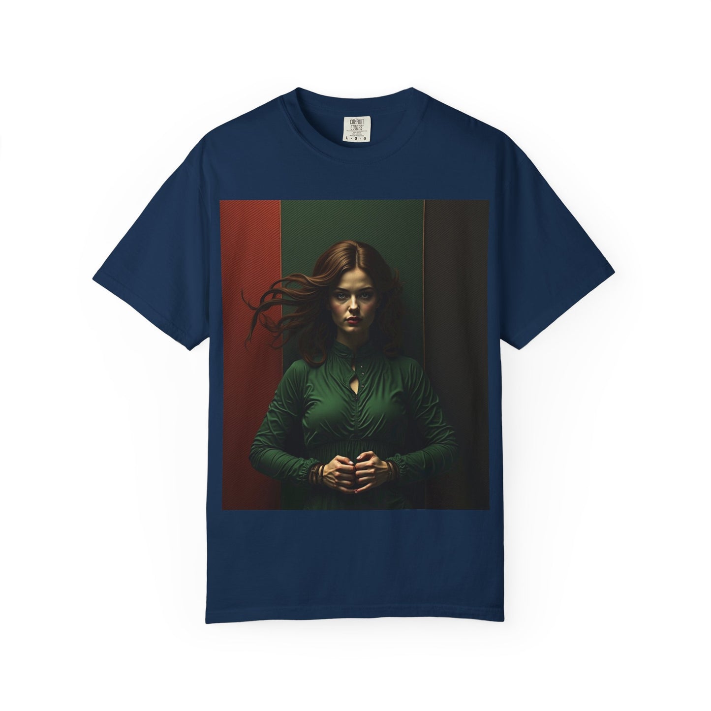 Portrait Photo Tee — Moody Green Woman Graphic T-Shirt