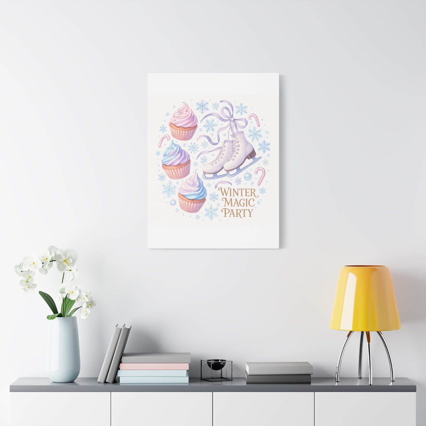 Winter Magic Party Canvas — Ice Skates & Cupcakes Matte Wall Art