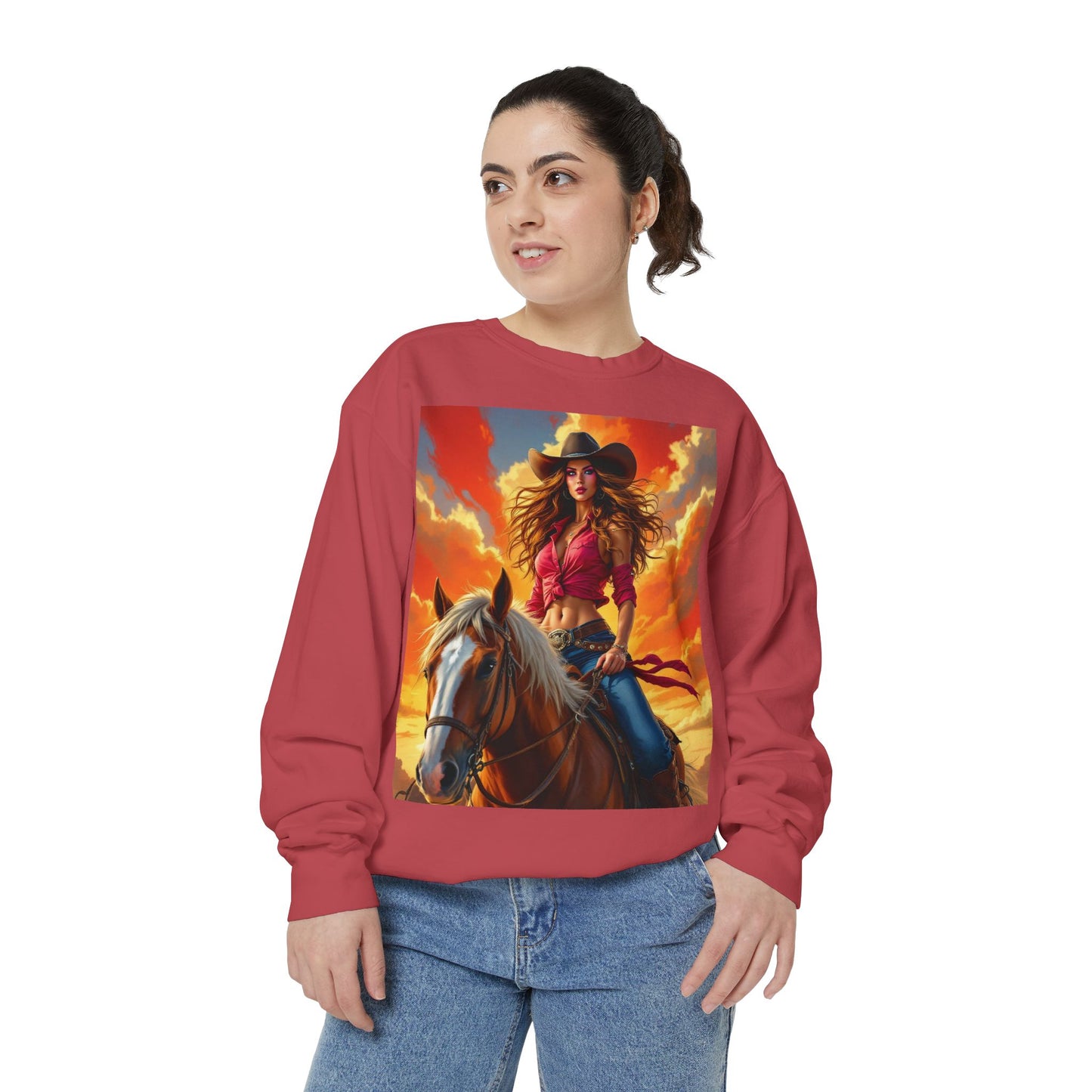 Cowgirl Sunset Sweatshirt — Horse Riding Graphic Crewneck