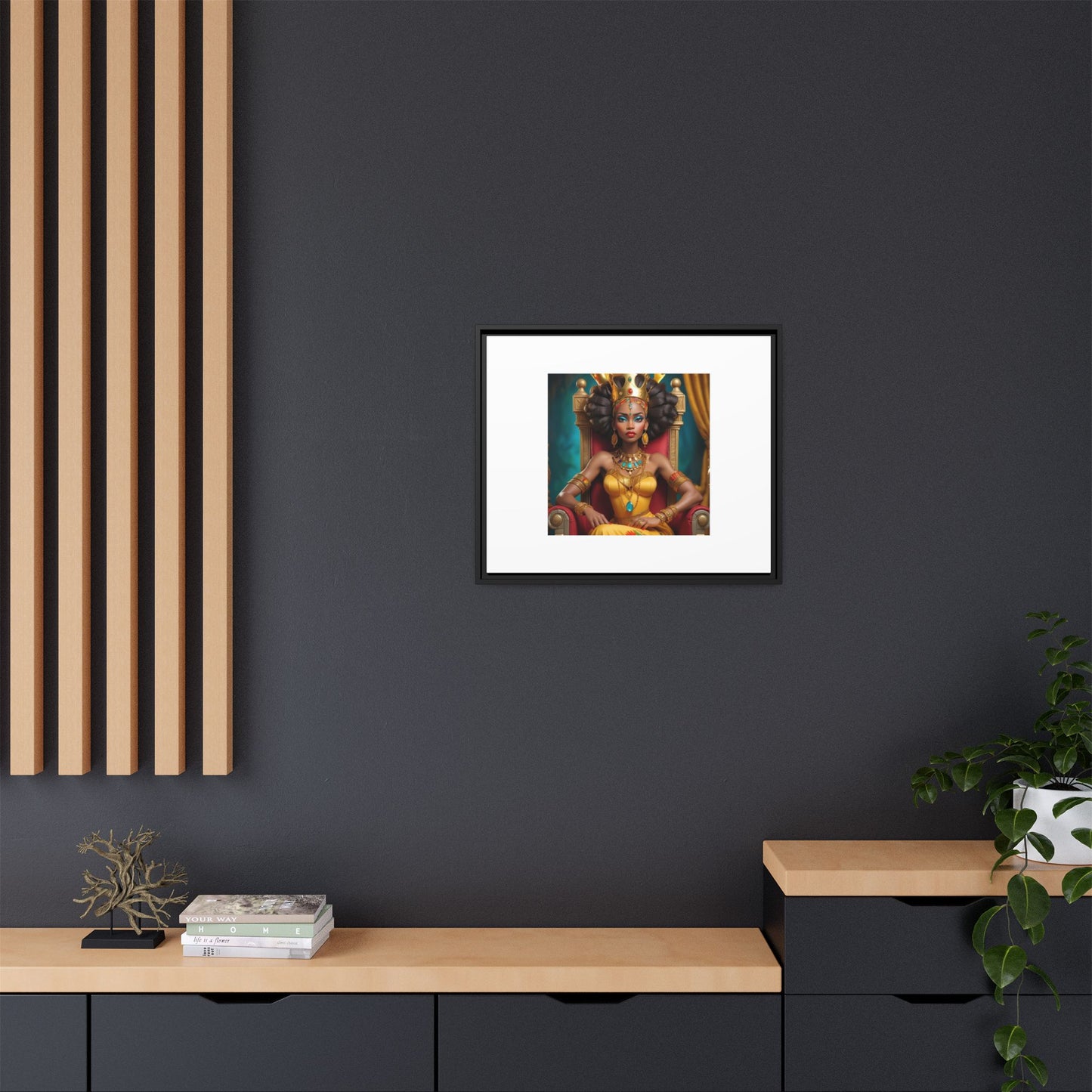 Framed Matte Canvas Art — Regal African Queen Portrait