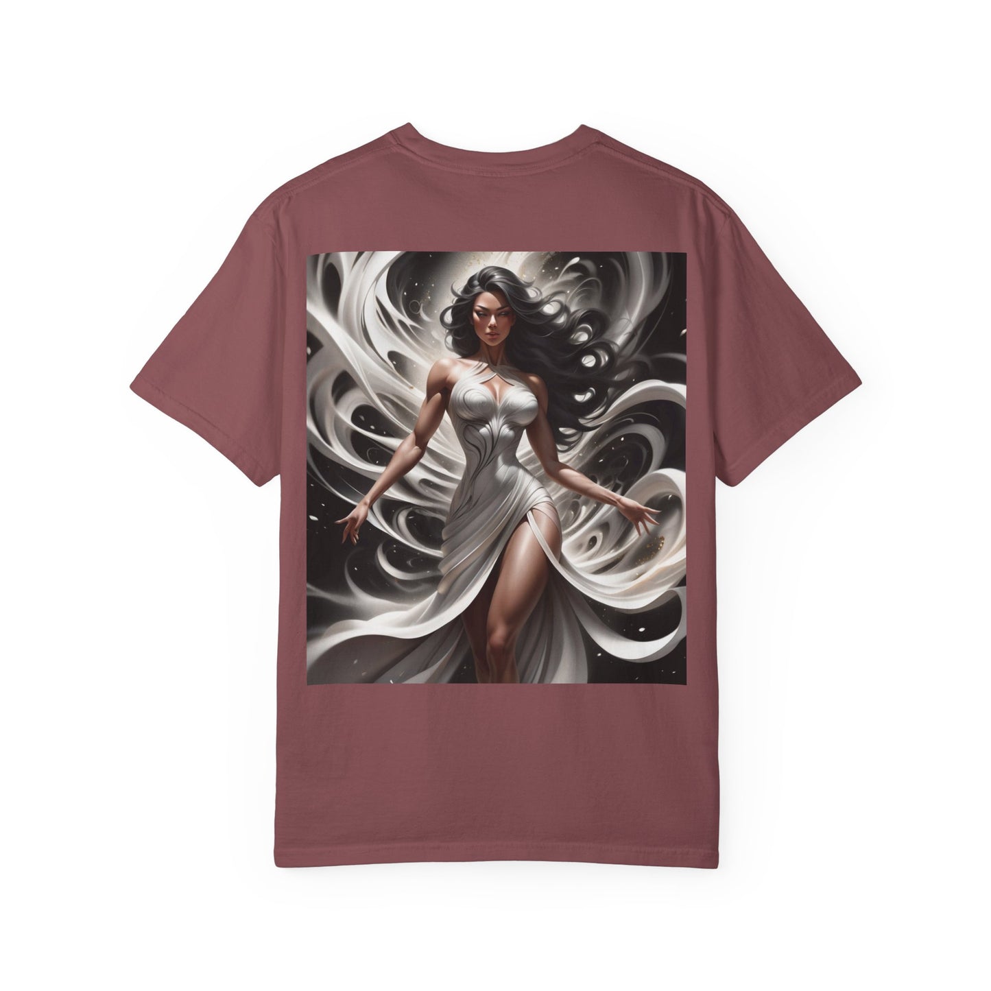 Goddess Art T-Shirt — Elegant White-Draped Fantasy Woman Print