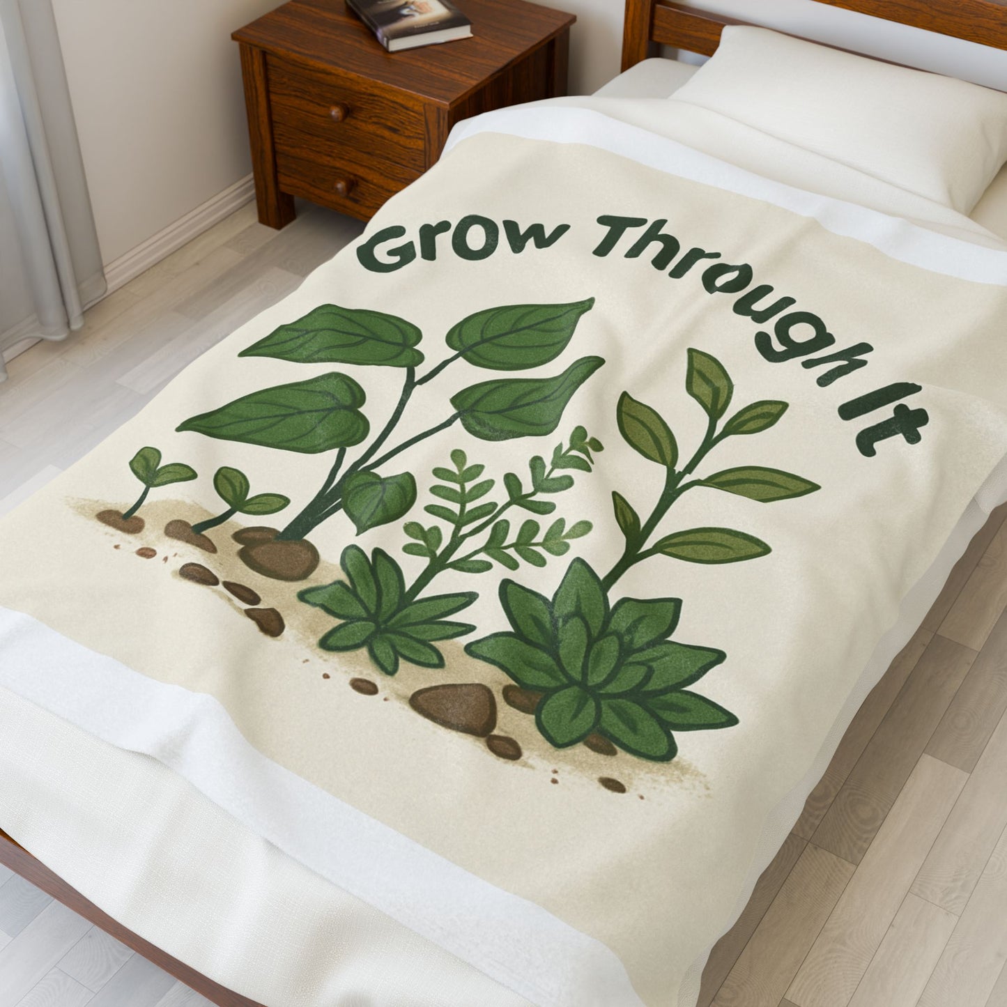 Velveteen Blanket — "Grow Through It" Plant-Inspired Cozy Throw