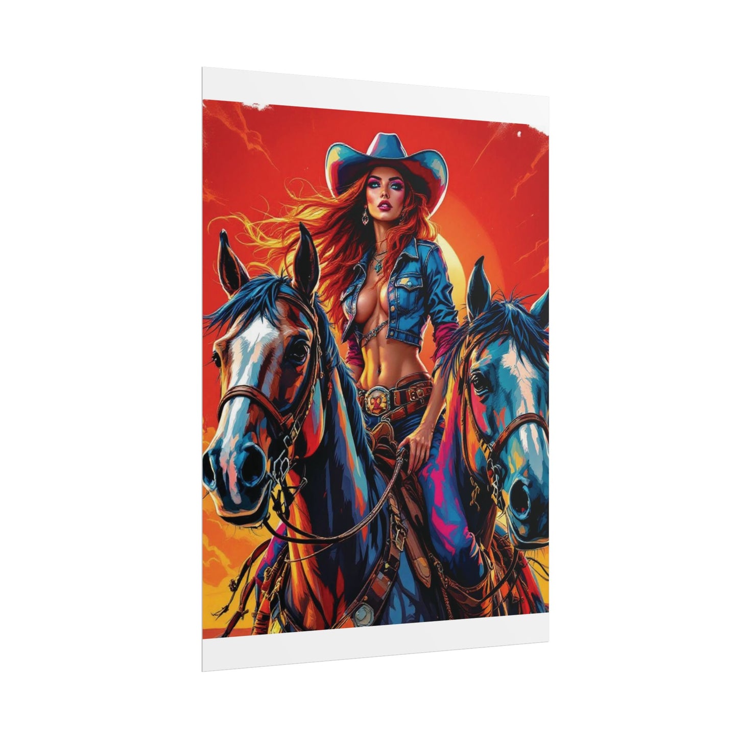 Cowgirl Poster — Vibrant Western Cowgirl Art Print with Horses