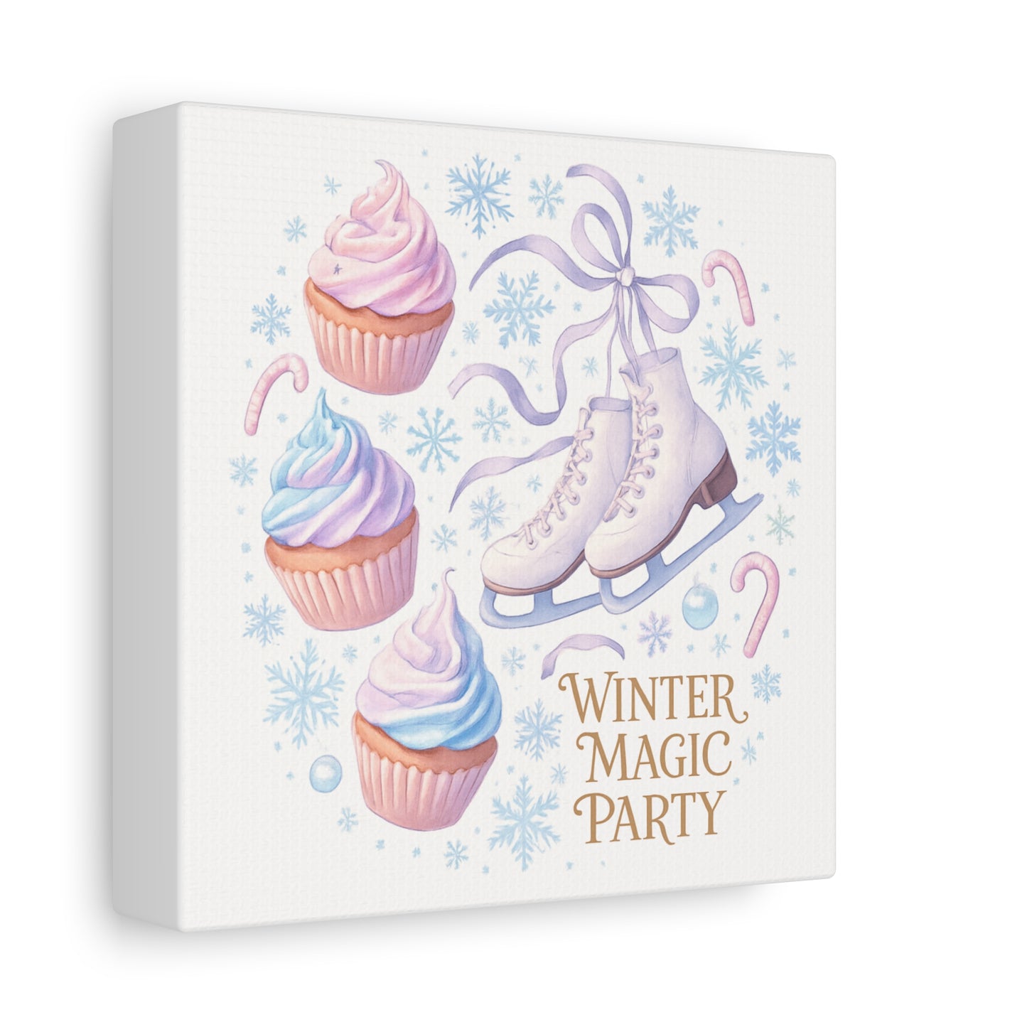Winter Magic Party Canvas — Ice Skates & Cupcakes Matte Wall Art