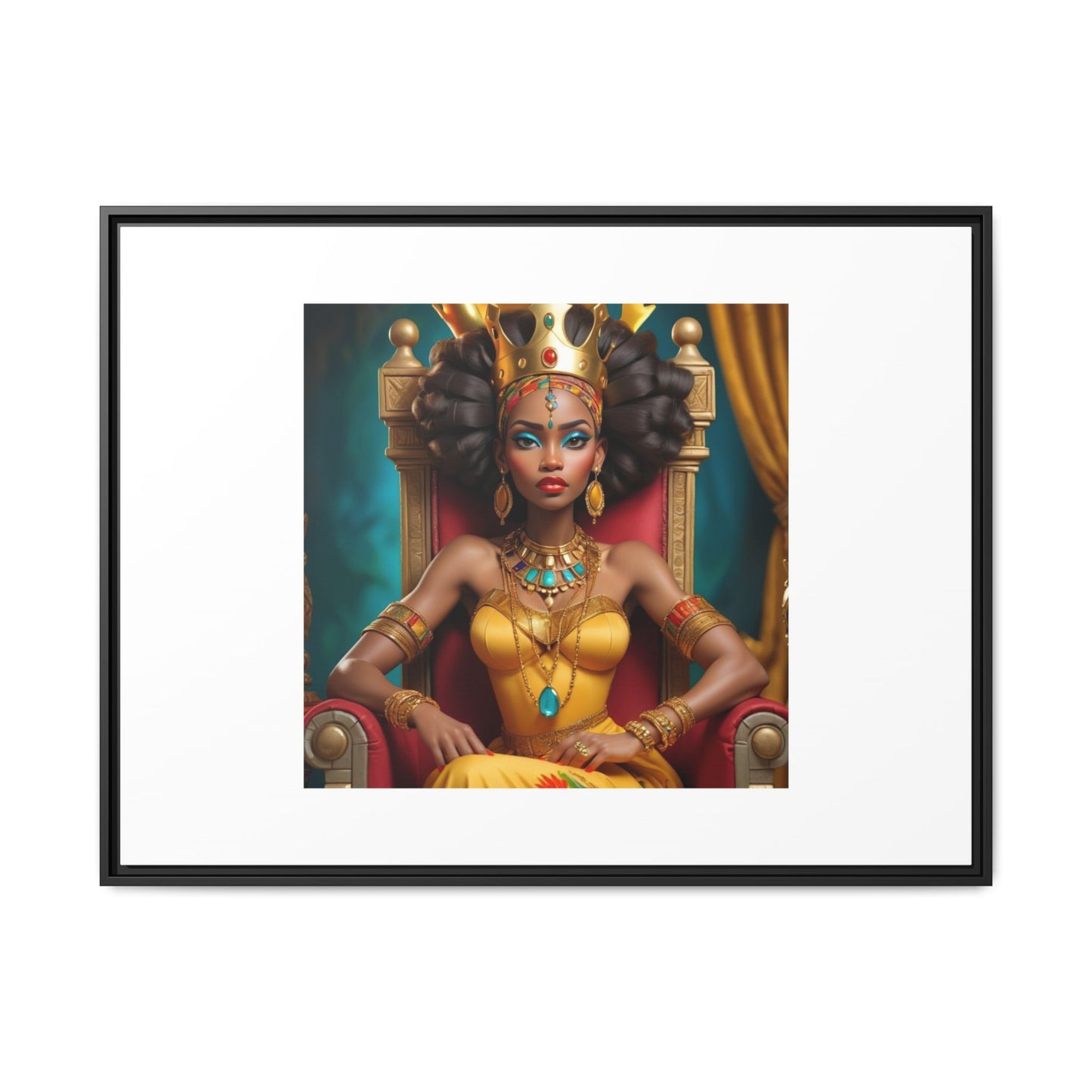 Framed Matte Canvas Art — Regal African Queen Portrait