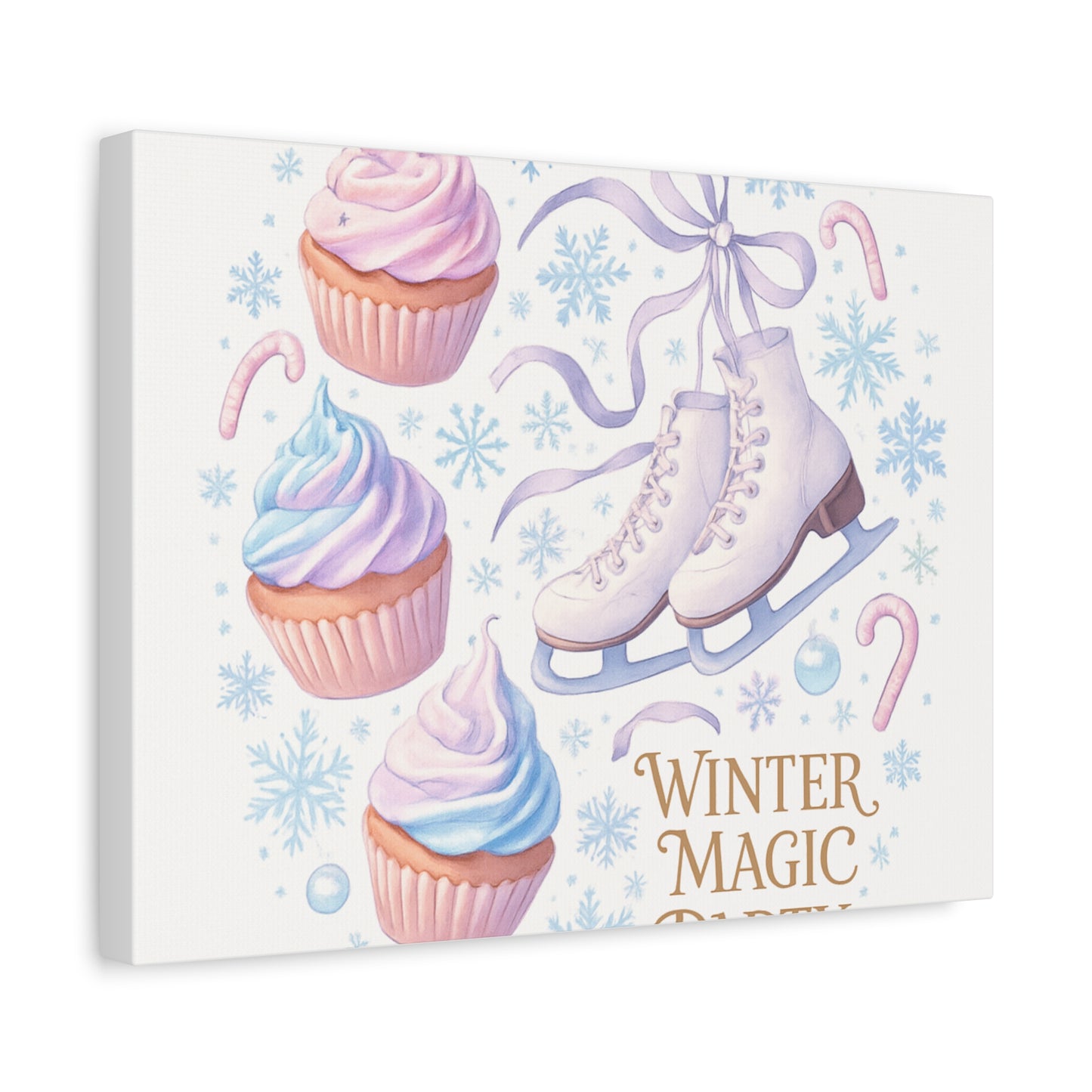 Winter Magic Party Canvas — Ice Skates & Cupcakes Matte Wall Art