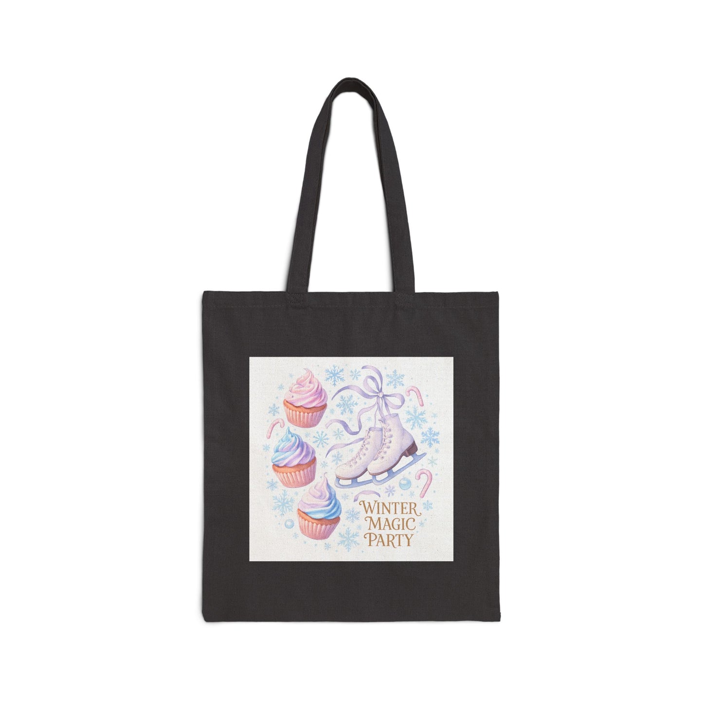 Winter Magic Party Tote Bag — Pastel Ice Skate & Cupcakes Cotton Canvas Tote