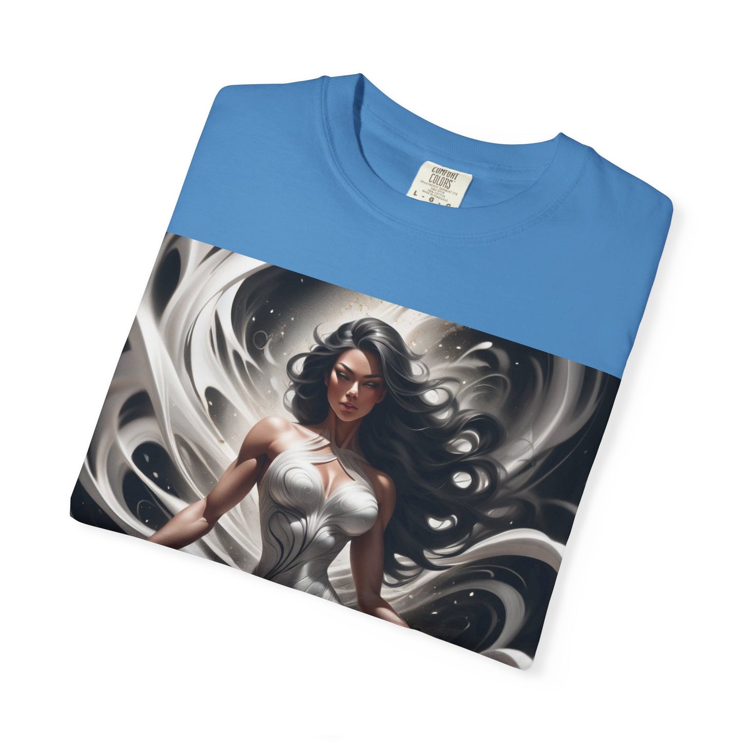 Goddess Art T-Shirt — Elegant White-Draped Fantasy Woman Print