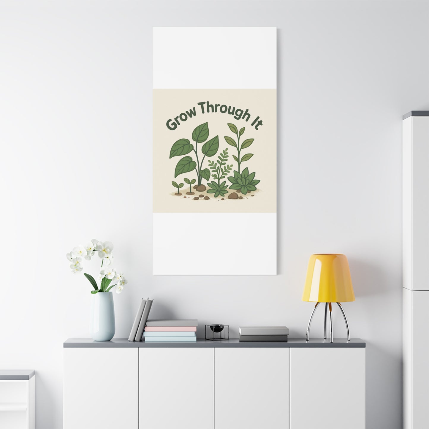 Grow Through It Canvas Wall Art — Botanical Inspirational Quote Matte Print