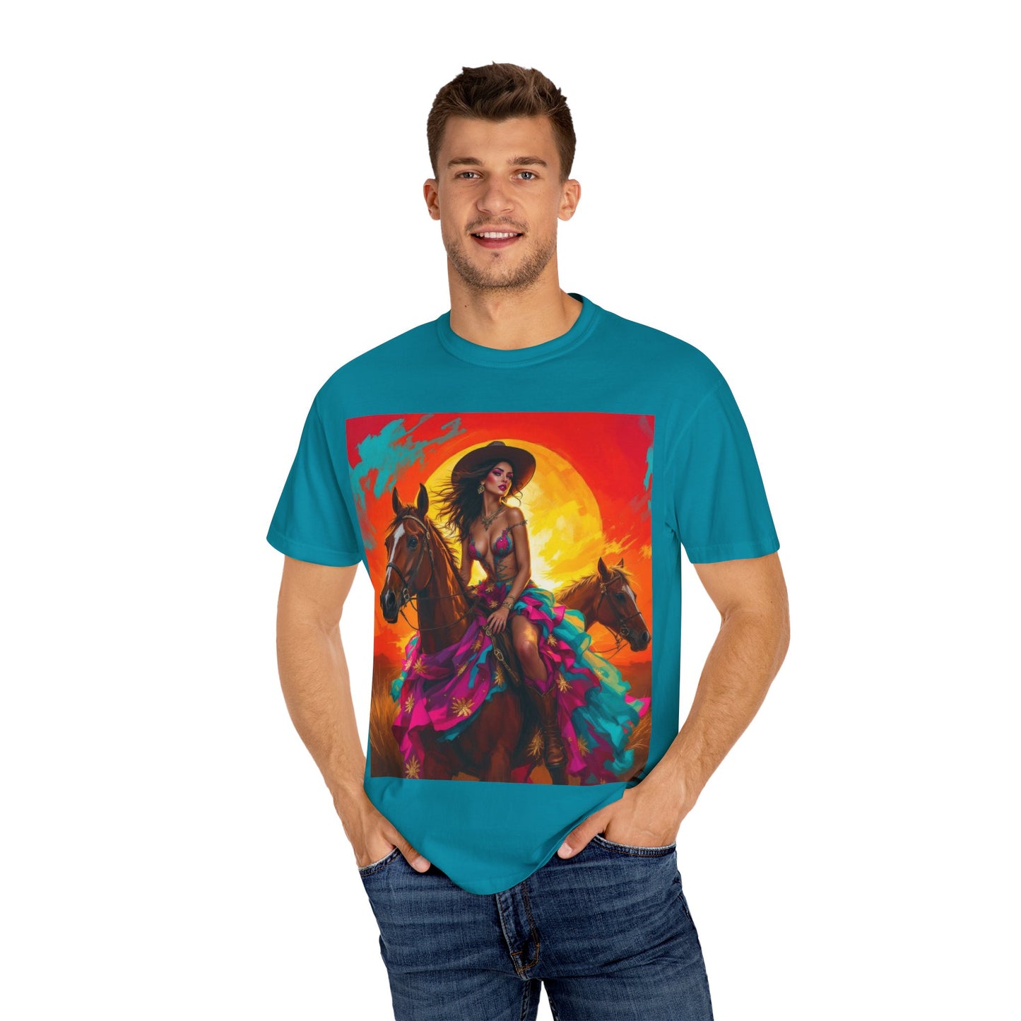 Cowgirl Sunset T-Shirt — Vibrant Western Horse Art Tee