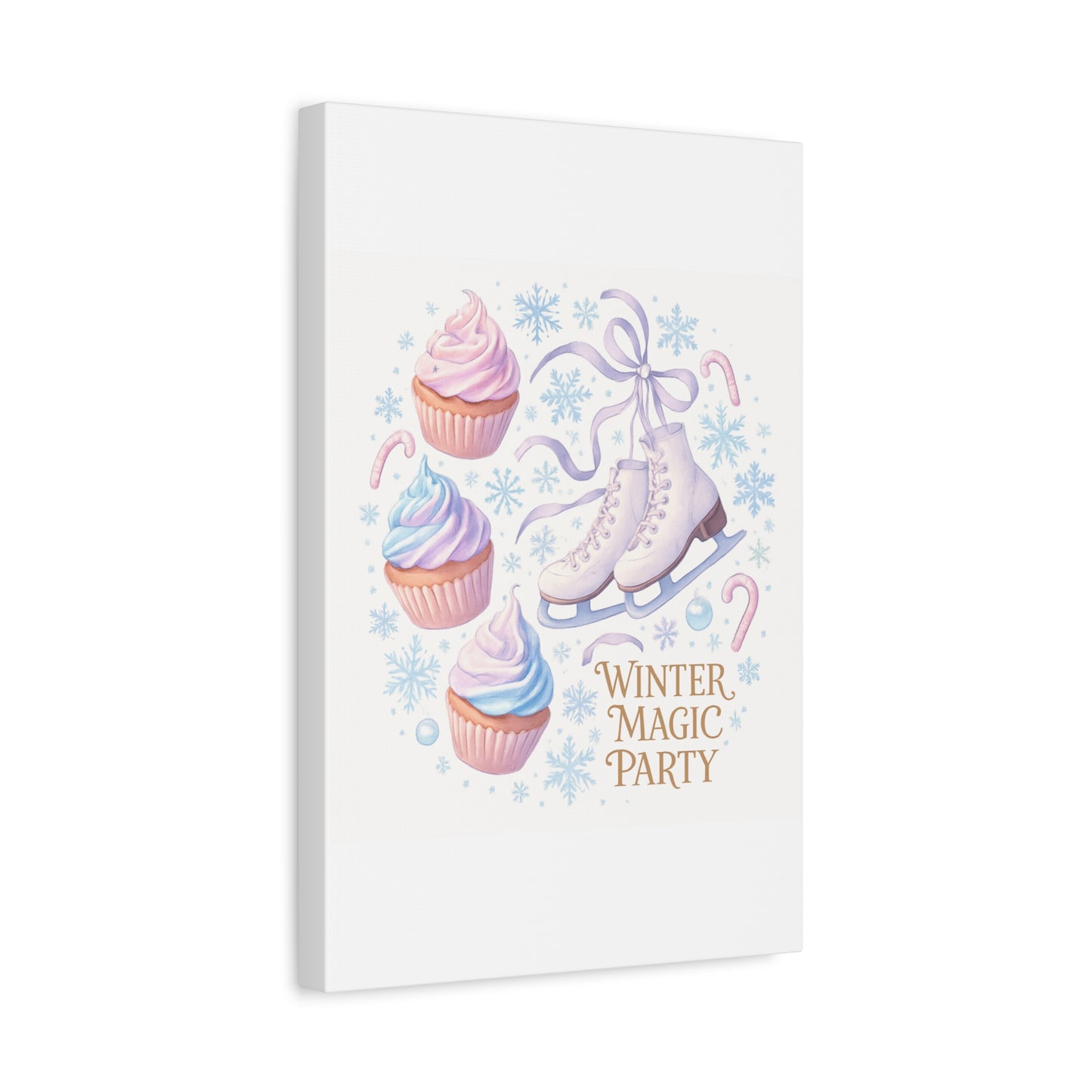 Winter Magic Party Canvas — Ice Skates & Cupcakes Matte Wall Art