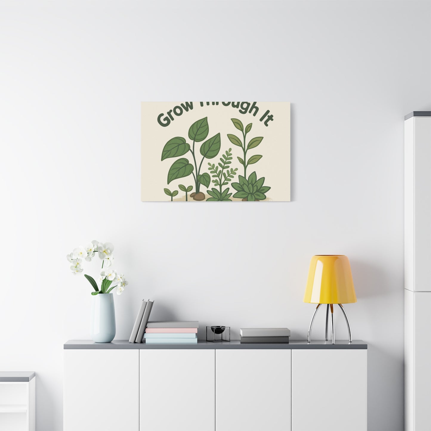 Grow Through It Canvas Wall Art — Botanical Inspirational Quote Matte Print