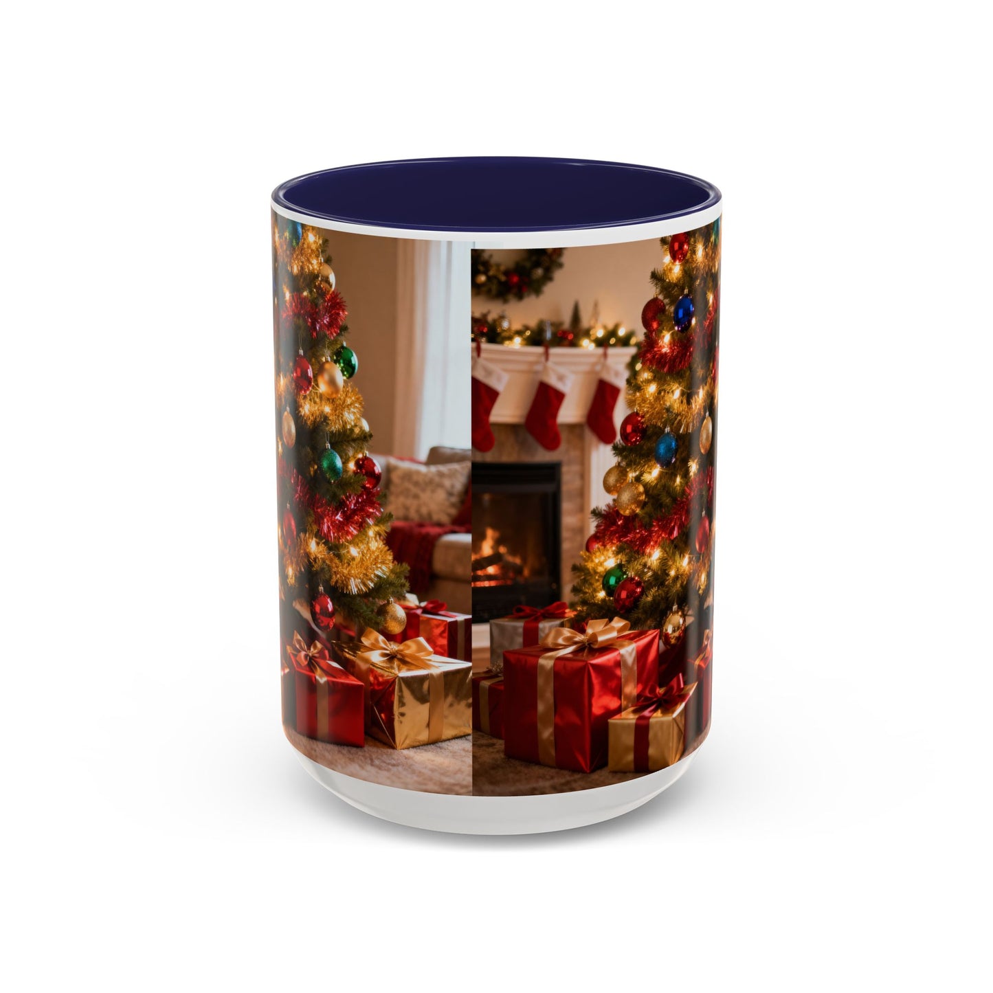 Christmas Living Room Coffee Mug – Festive Tree, Fireplace & Presents Accent Mug (11/15oz)