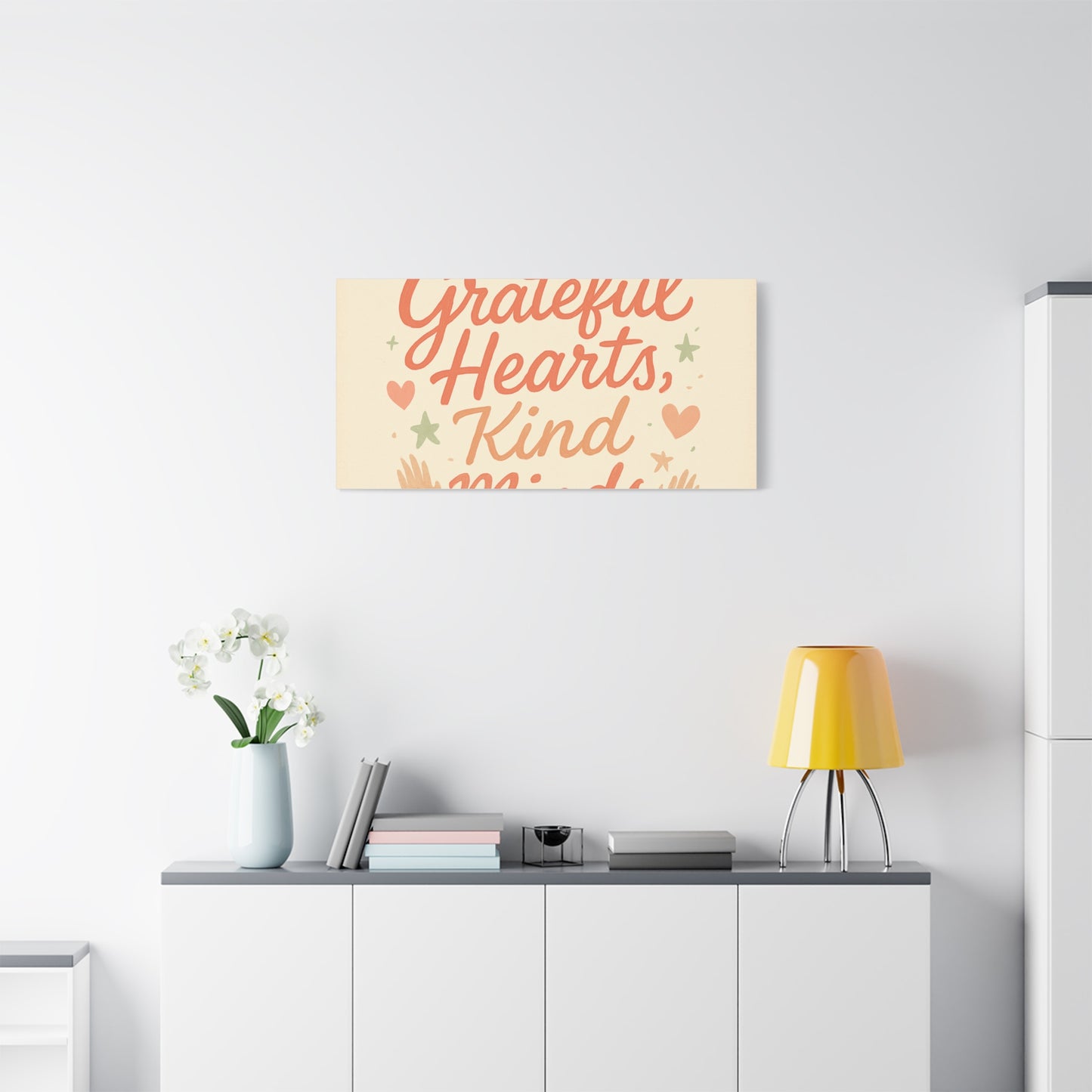 Grateful Hearts Kind Minds Canvas Wall Art — Inspirational Quote Matte Canvas