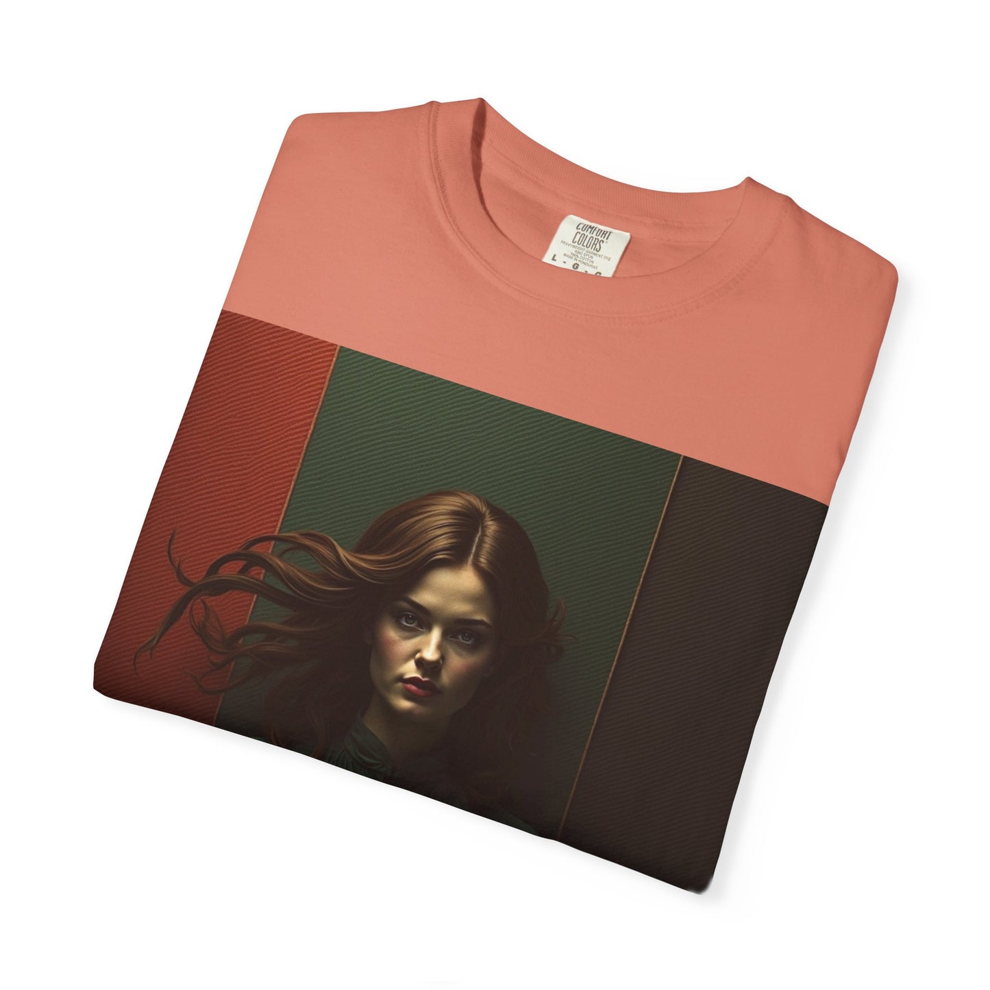 Portrait Photo Tee — Moody Green Woman Graphic T-Shirt