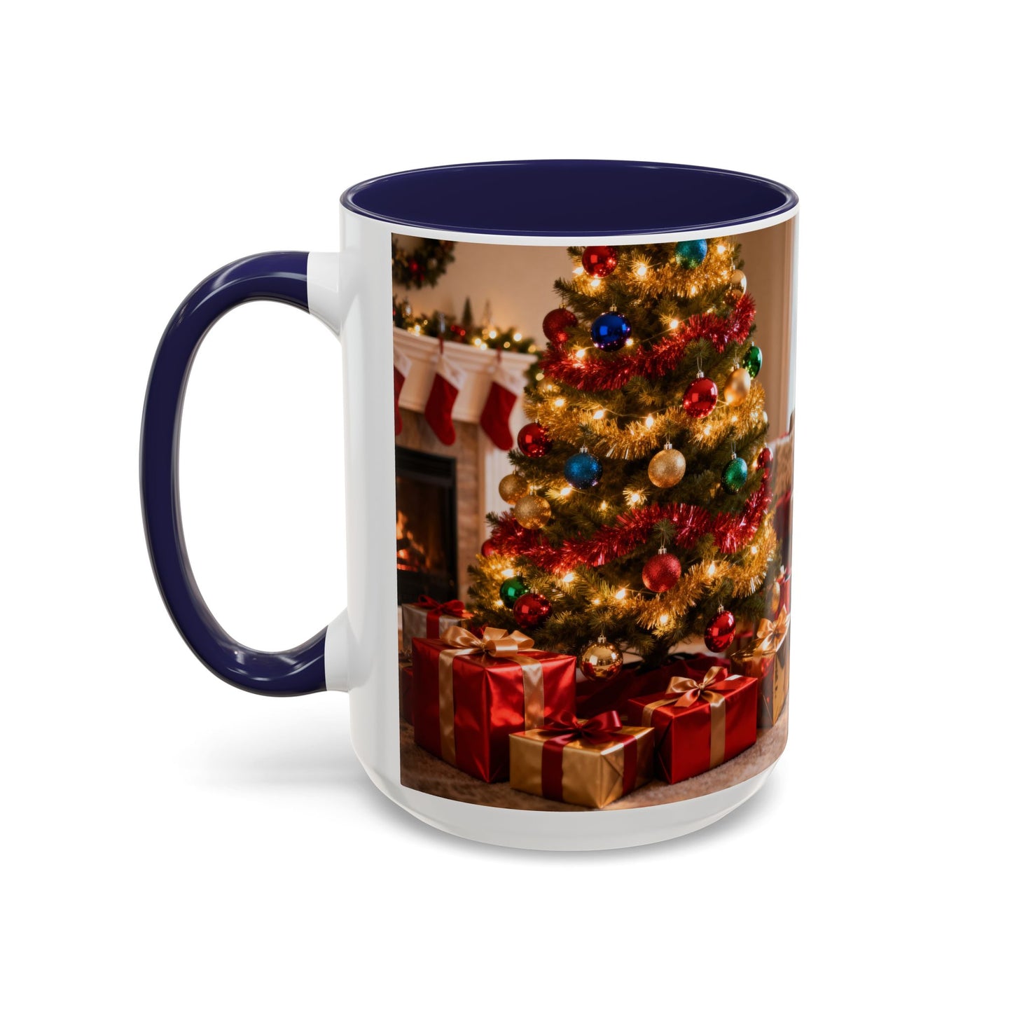 Christmas Living Room Coffee Mug – Festive Tree, Fireplace & Presents Accent Mug (11/15oz)