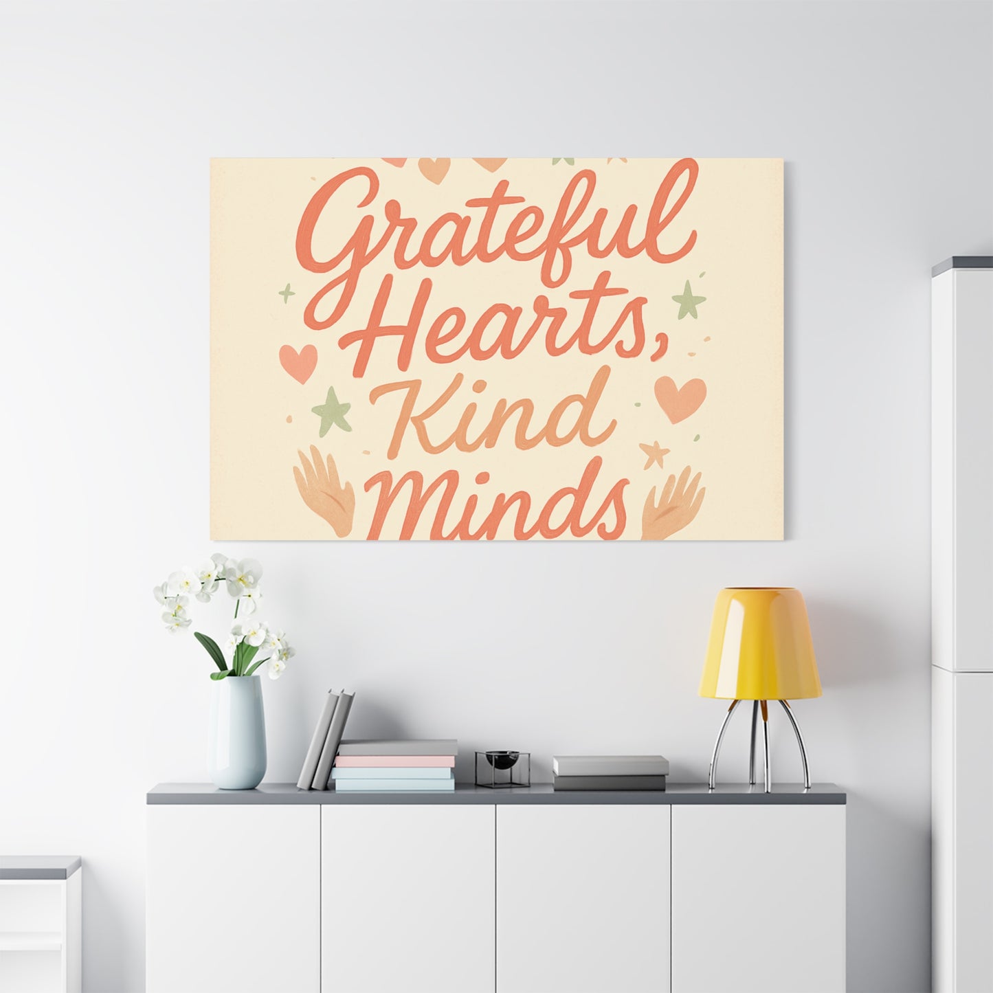 Grateful Hearts Kind Minds Canvas Wall Art — Inspirational Quote Matte Canvas