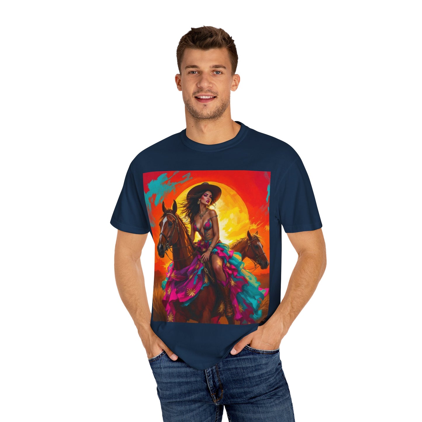 Cowgirl Sunset T-Shirt — Vibrant Western Horse Art Tee