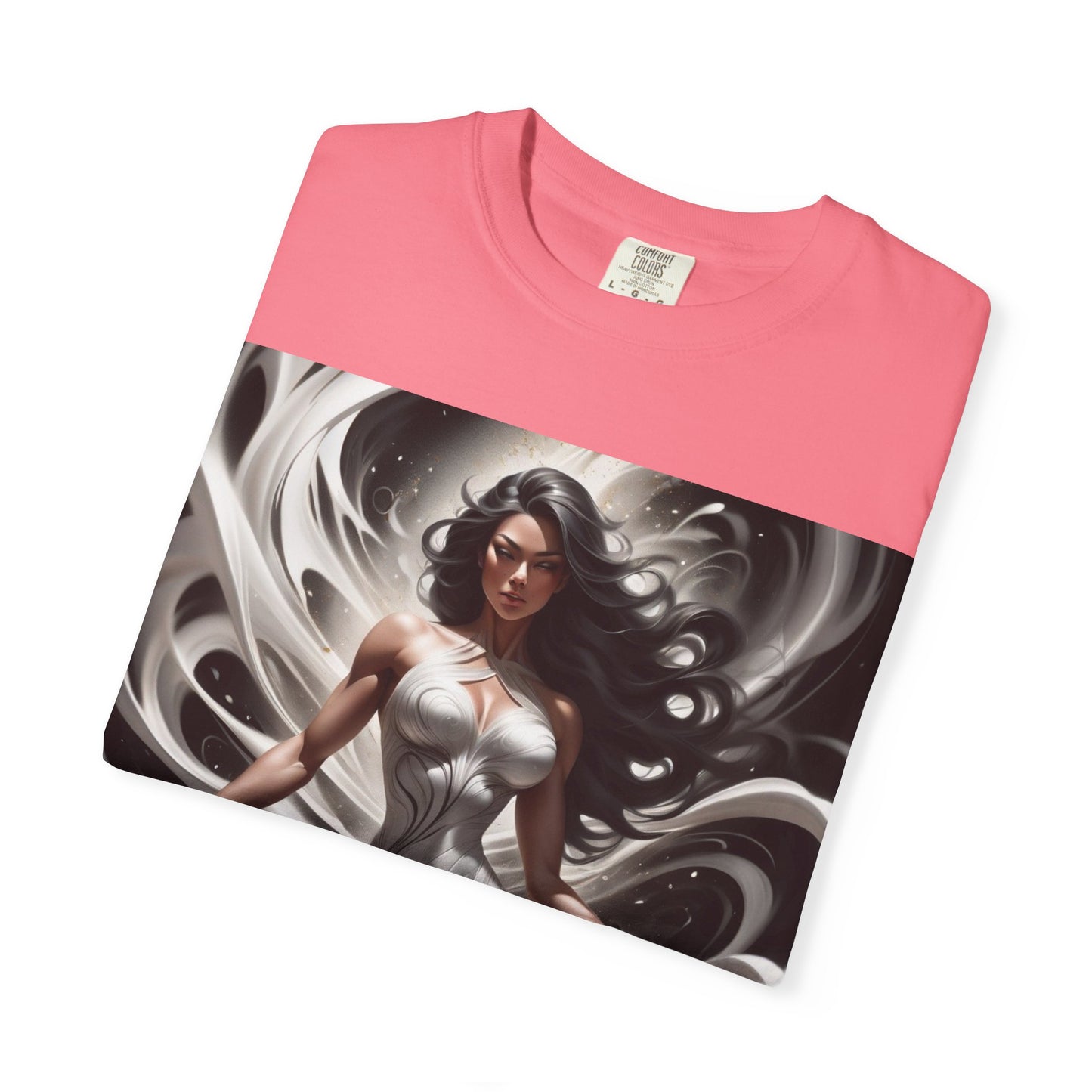 Goddess Art T-Shirt — Elegant White-Draped Fantasy Woman Print
