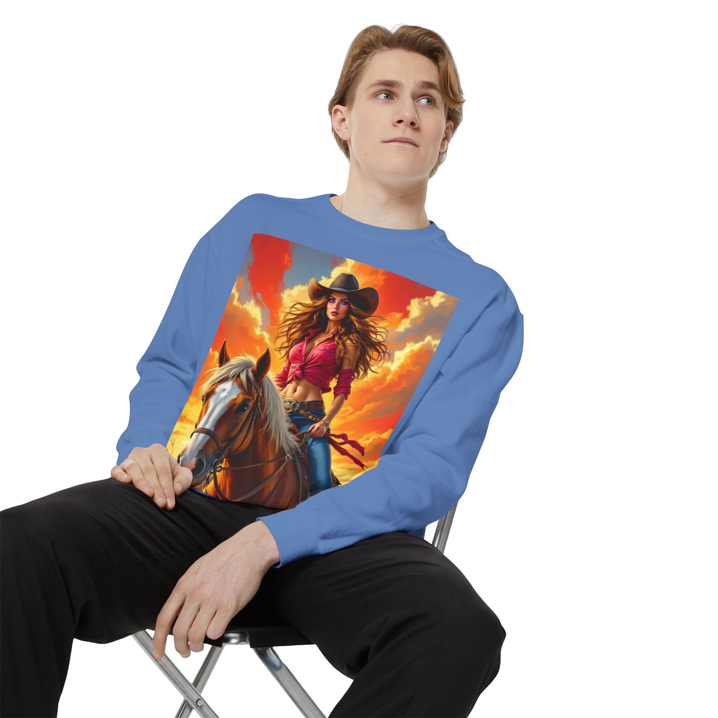 Cowgirl Sunset Sweatshirt — Horse Riding Graphic Crewneck