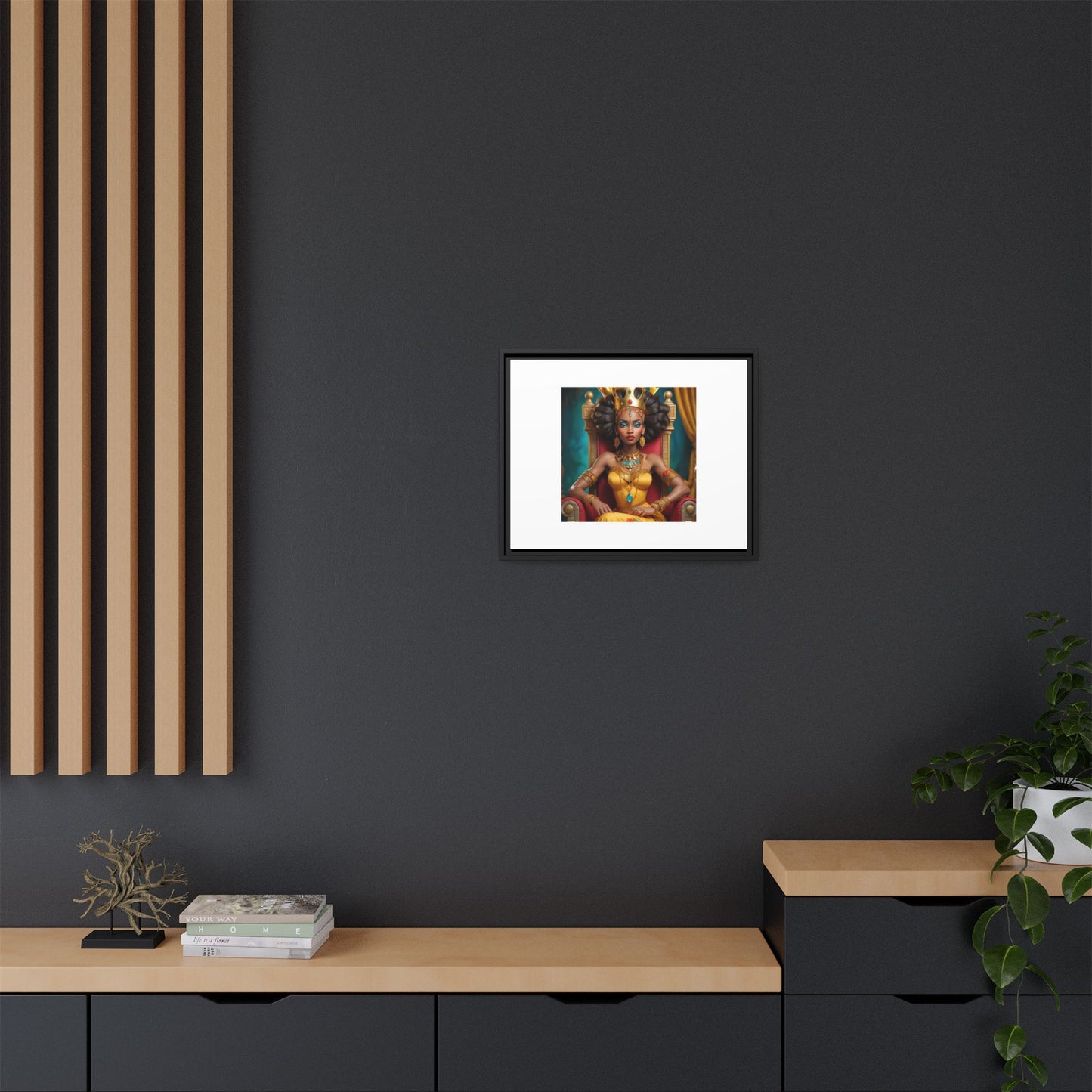 Framed Matte Canvas Art — Regal African Queen Portrait