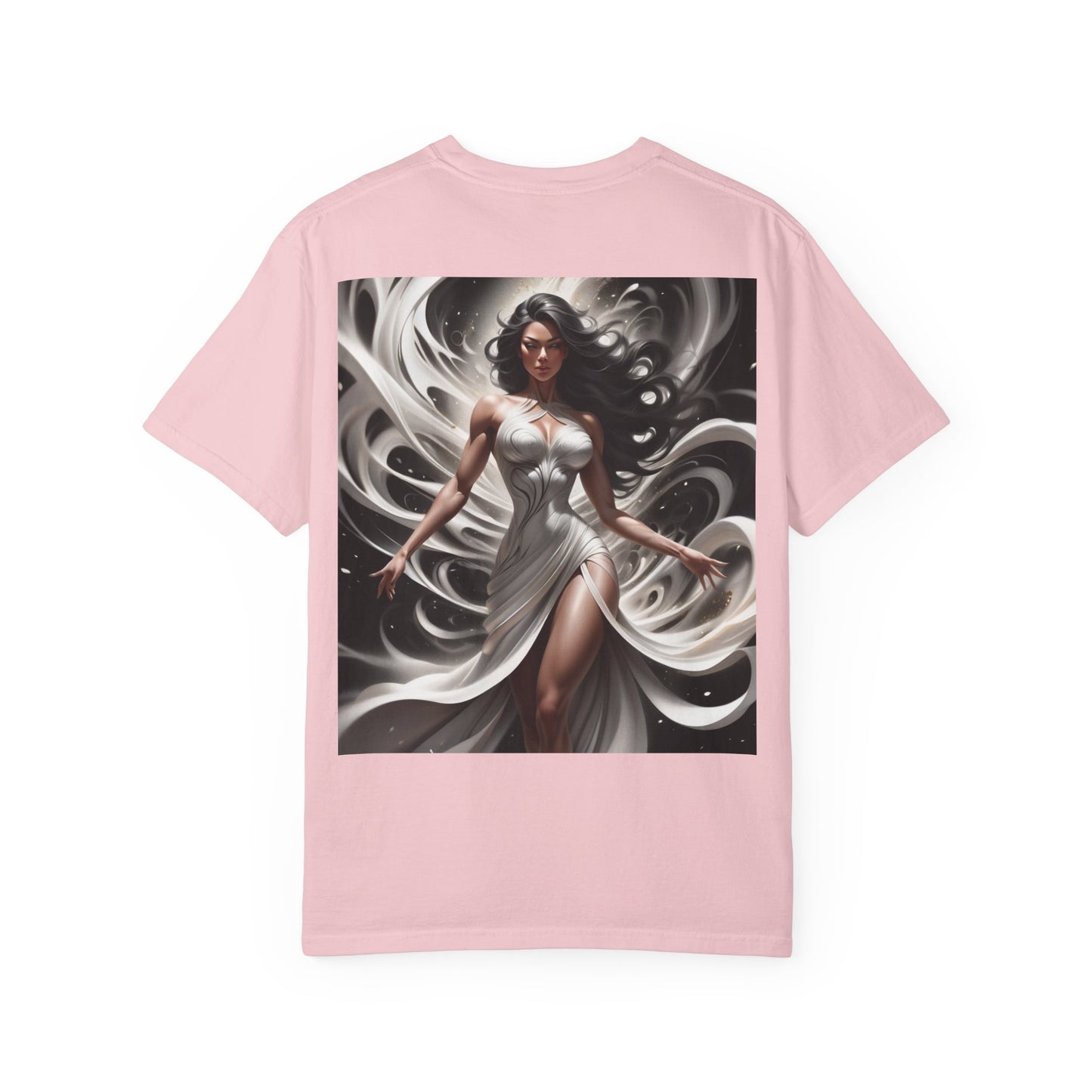 Goddess Art T-Shirt — Elegant White-Draped Fantasy Woman Print
