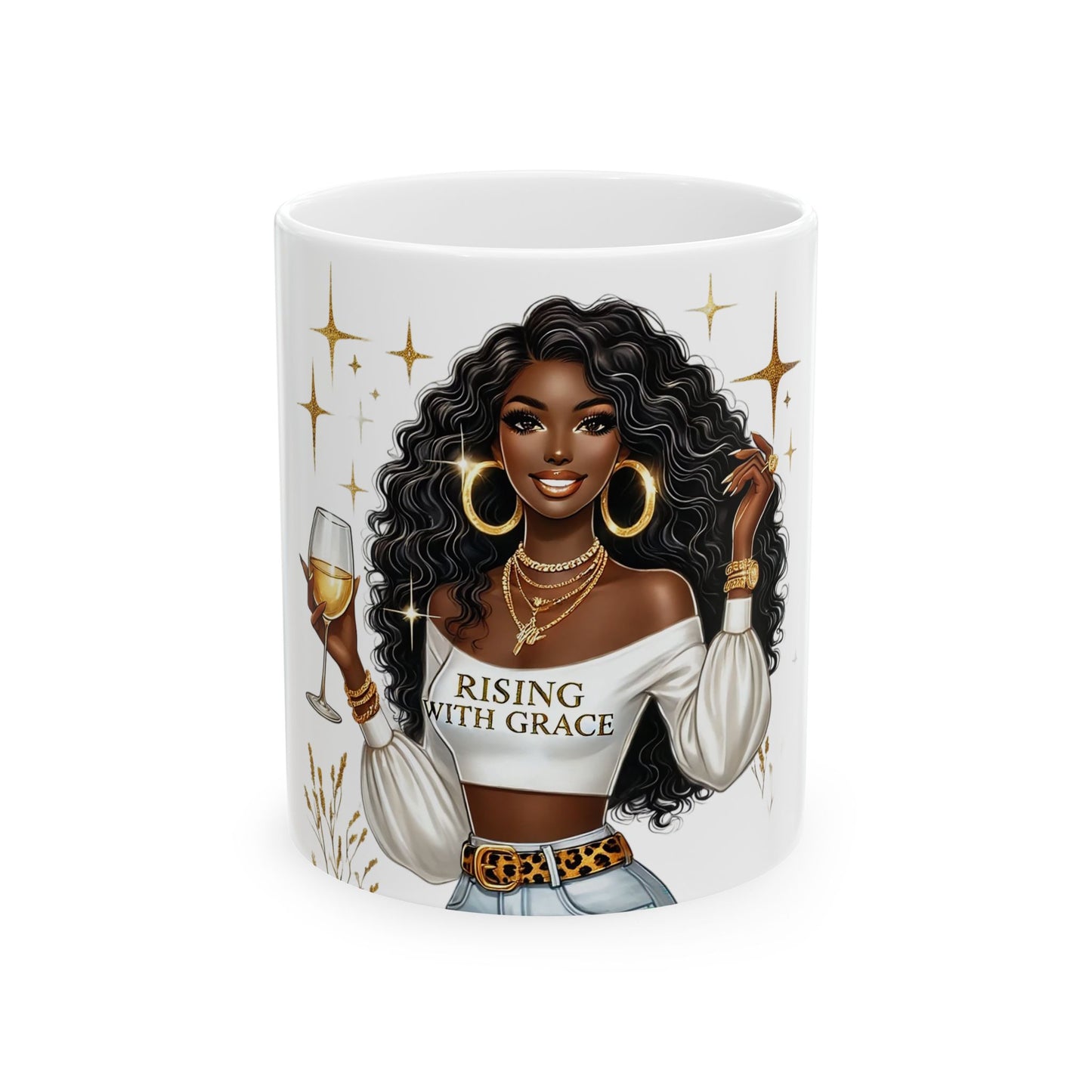 Ceramic Mug — "Rising With Grace" Black Woman Illustration Inspirational Coffee Cup (11oz, 15oz)