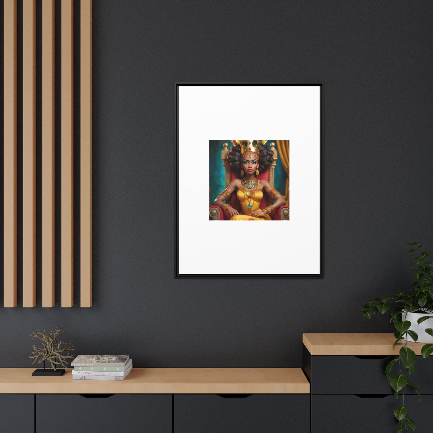 Framed Matte Canvas Art — Regal African Queen Portrait