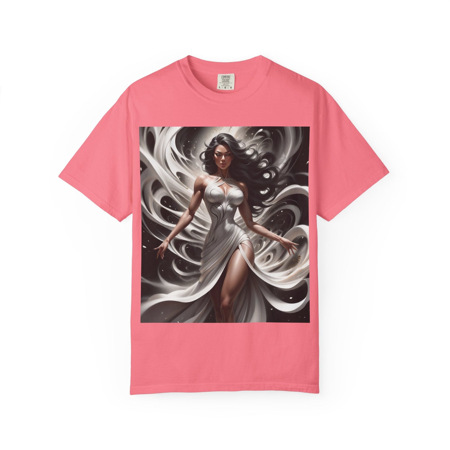 Goddess Art T-Shirt — Elegant White-Draped Fantasy Woman Print