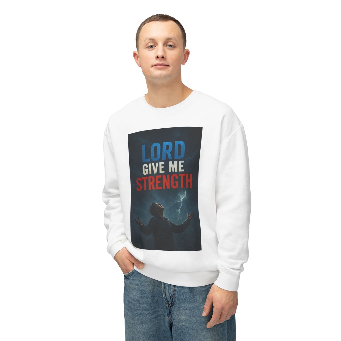Lord Give Me Strength Crewneck Sweatshirt — Christian Faith Prayer Graphic