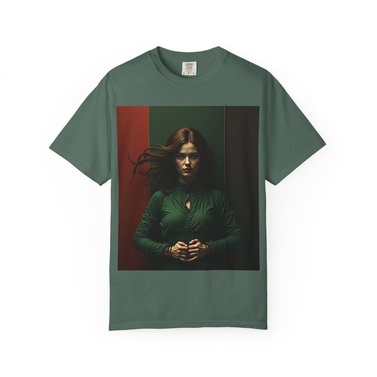 Portrait Photo Tee — Moody Green Woman Graphic T-Shirt
