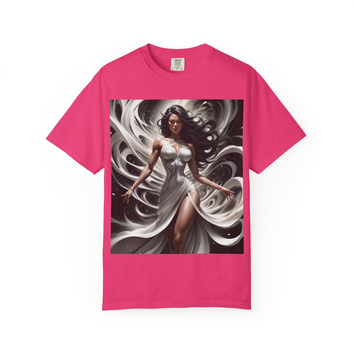 Goddess Art T-Shirt — Elegant White-Draped Fantasy Woman Print