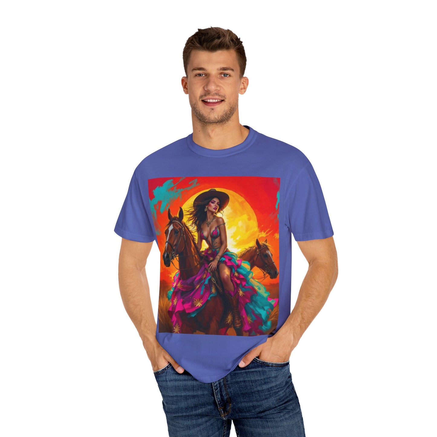 Cowgirl Sunset T-Shirt — Vibrant Western Horse Art Tee