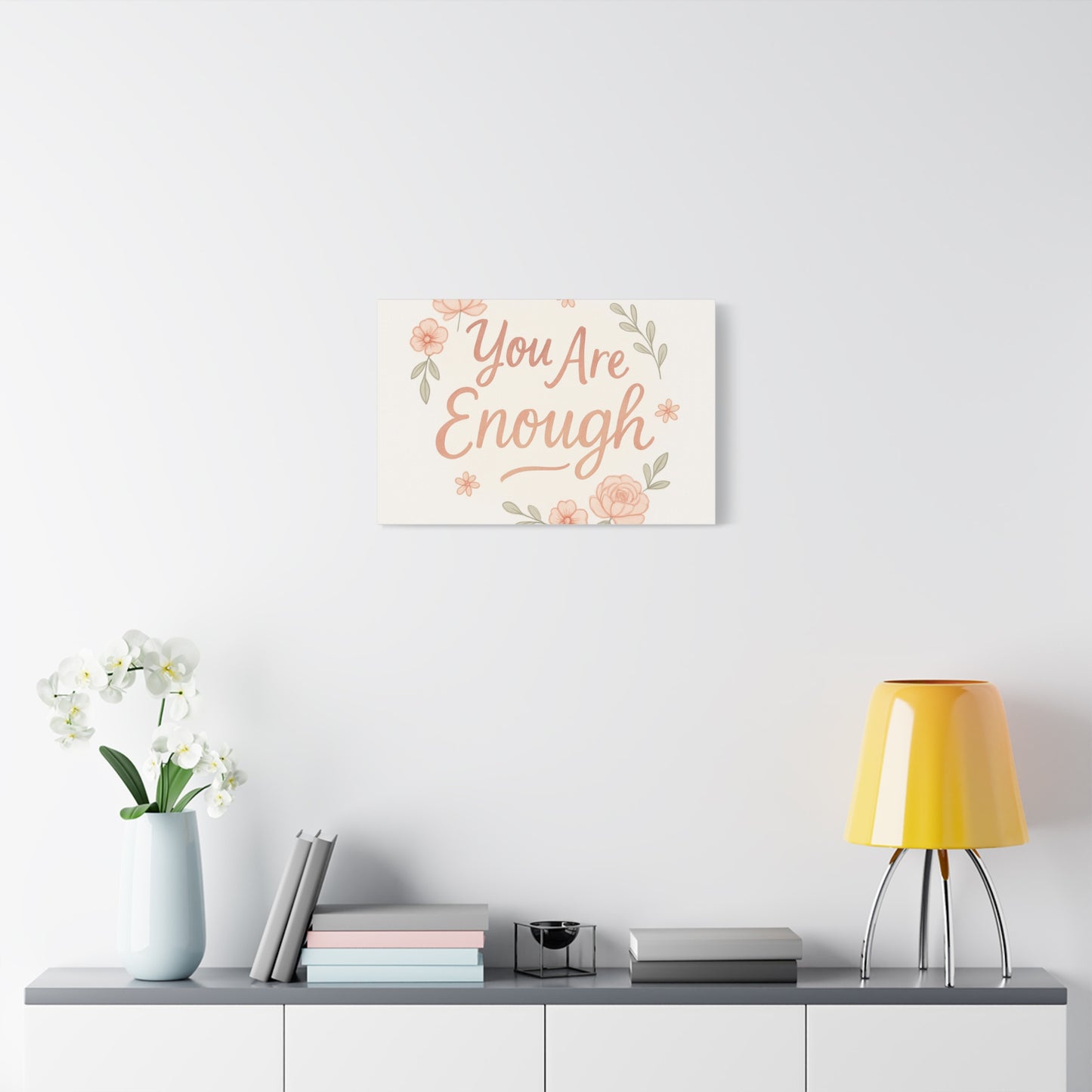 You Are Enough Floral Canvas Wall Art — Inspirational Matte Stretched Canvas