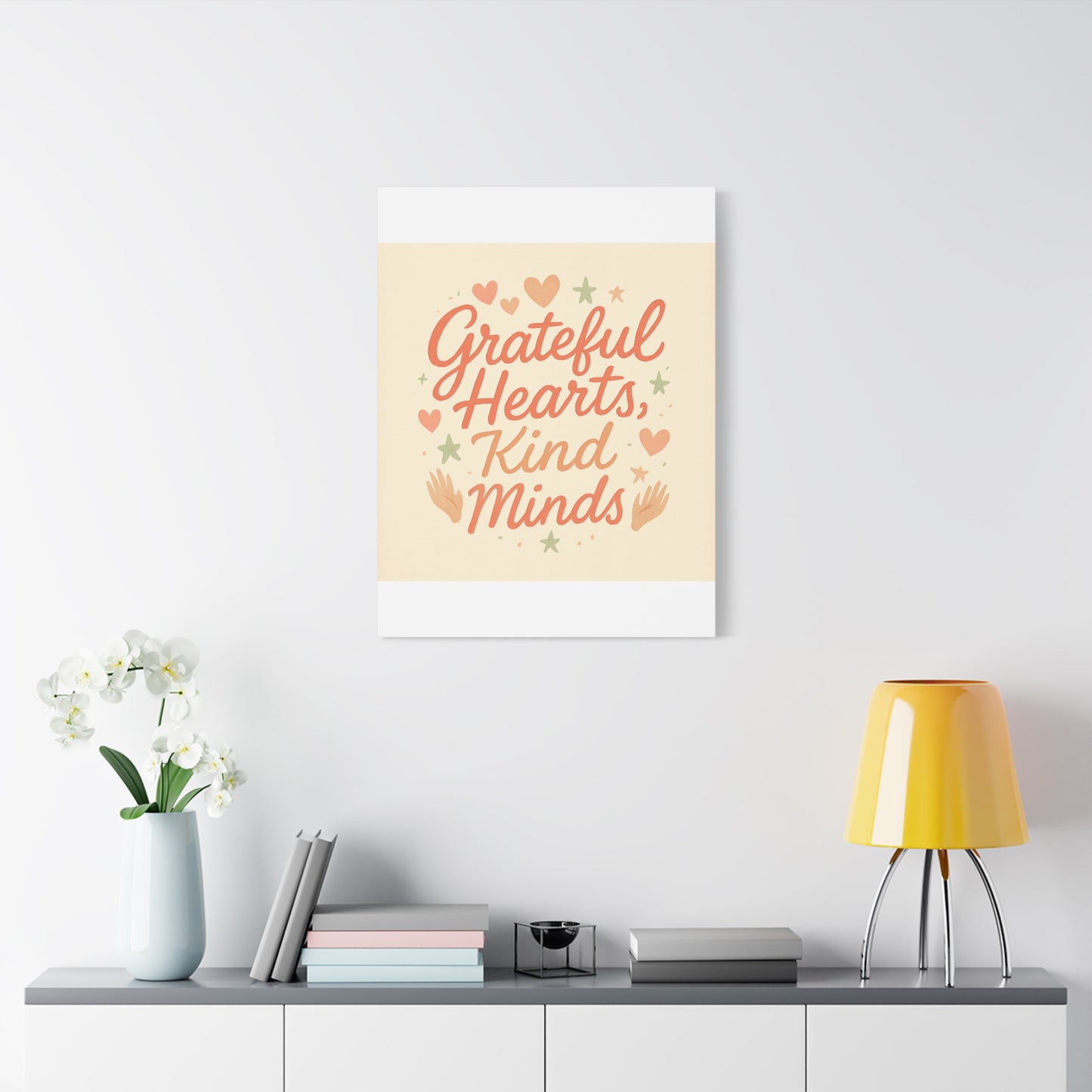 Grateful Hearts Kind Minds Canvas Wall Art — Inspirational Quote Matte Canvas