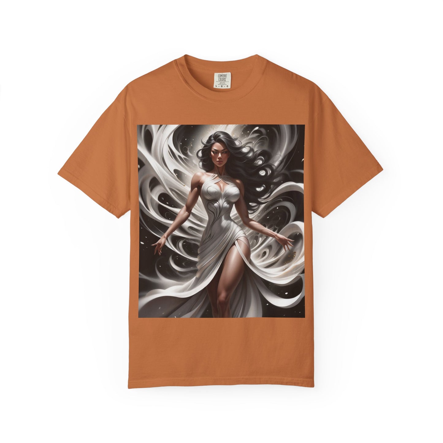 Goddess Art T-Shirt — Elegant White-Draped Fantasy Woman Print