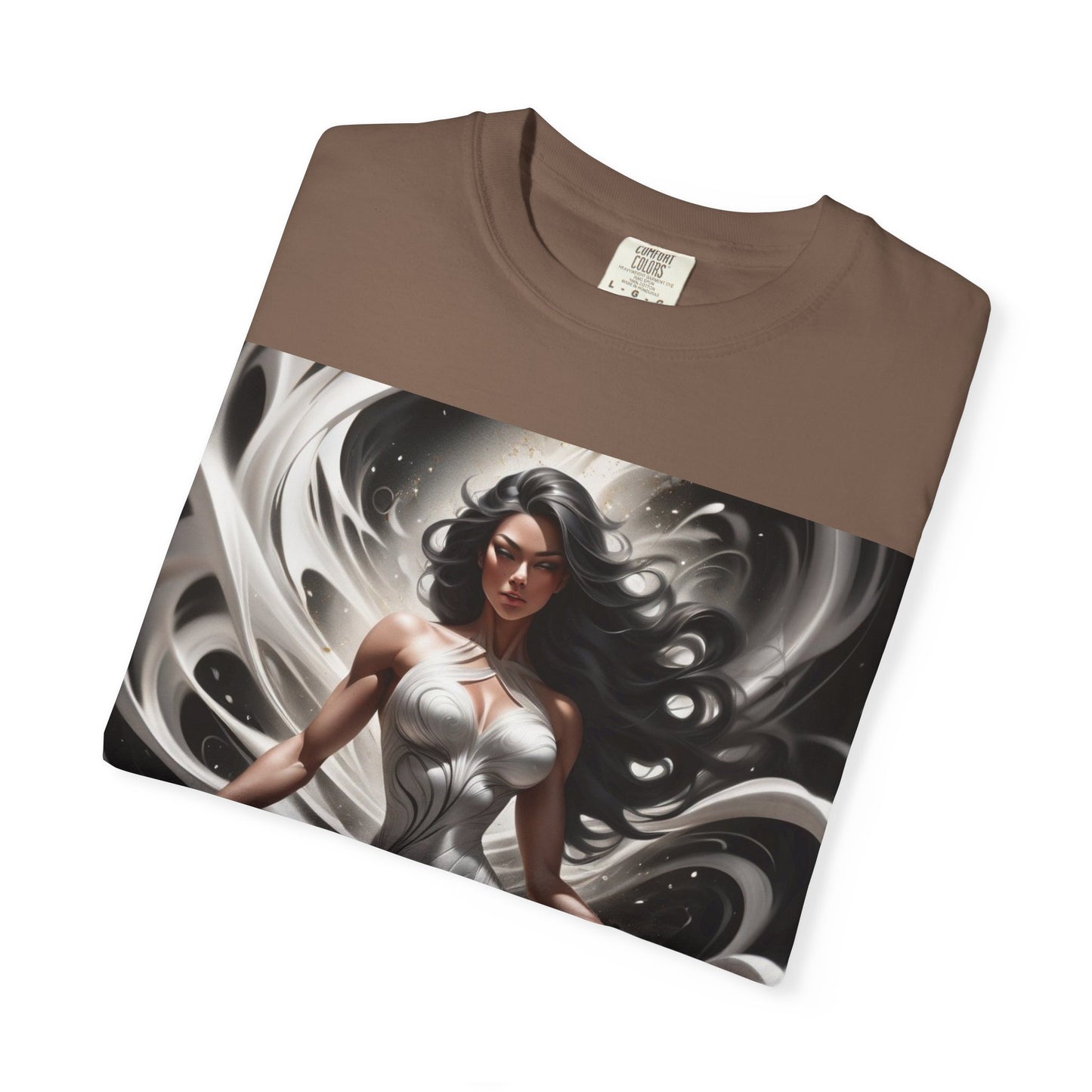 Goddess Art T-Shirt — Elegant White-Draped Fantasy Woman Print